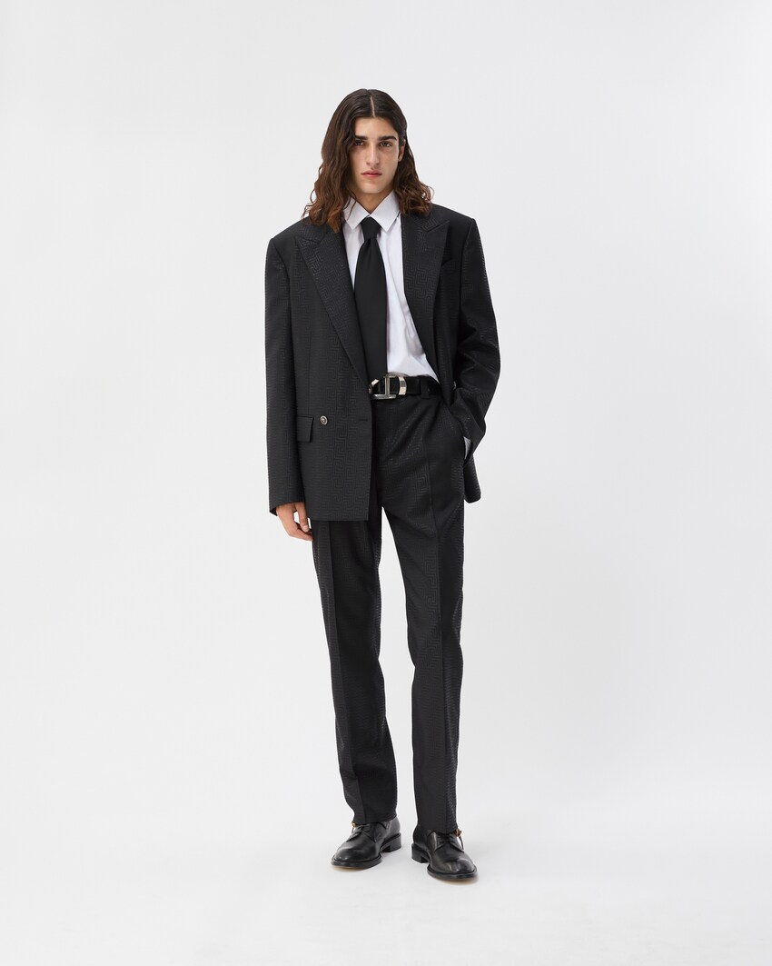 Jacquard Lurex Wool Formal Pants Black 2