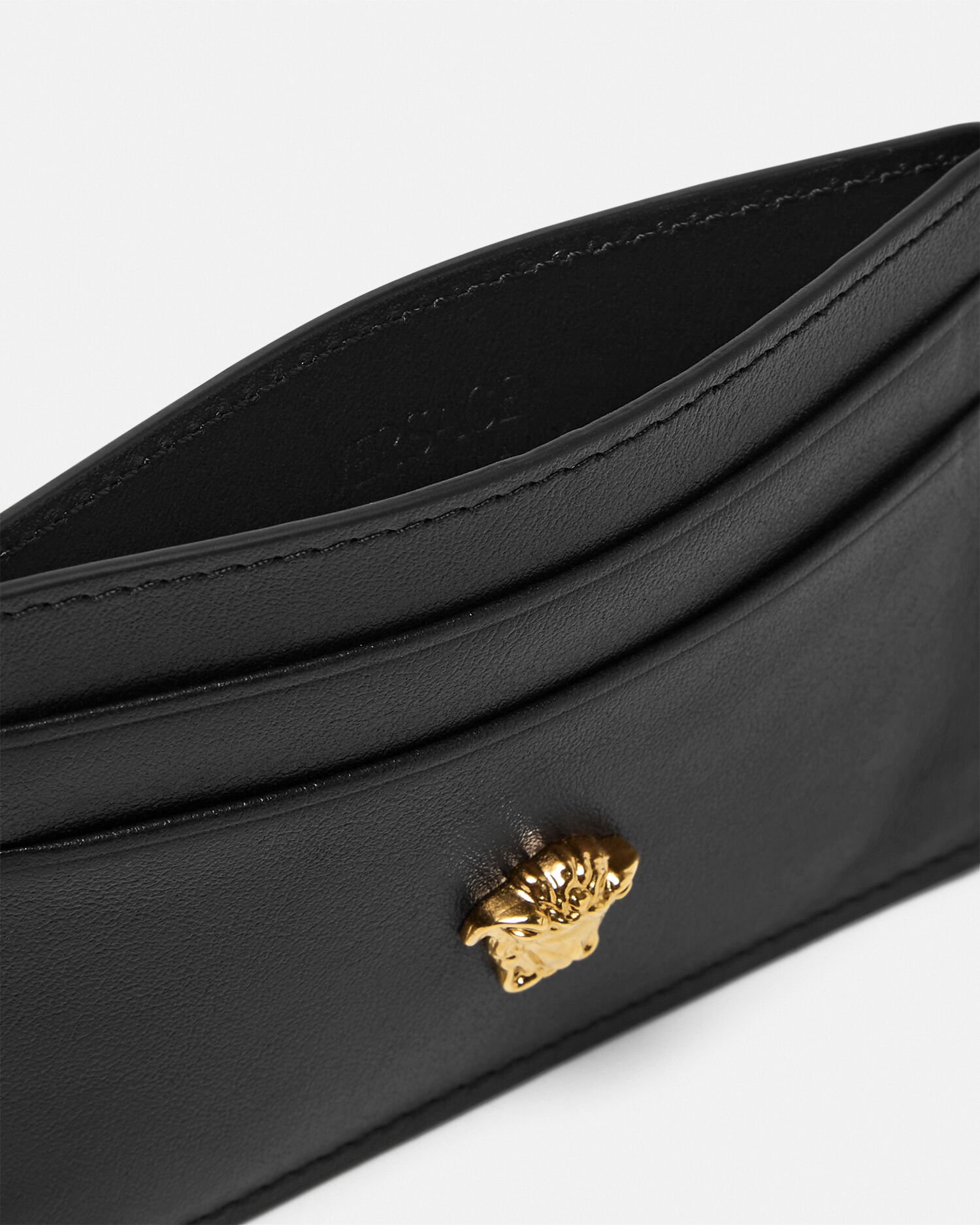 La Medusa Leather Card Holder Black,Gold | VERSACE US