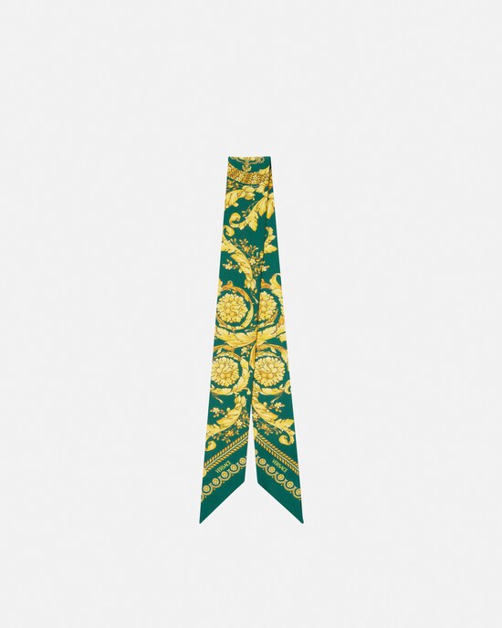 Versace Printed Silk Twill Ribbon Green+Gold 1