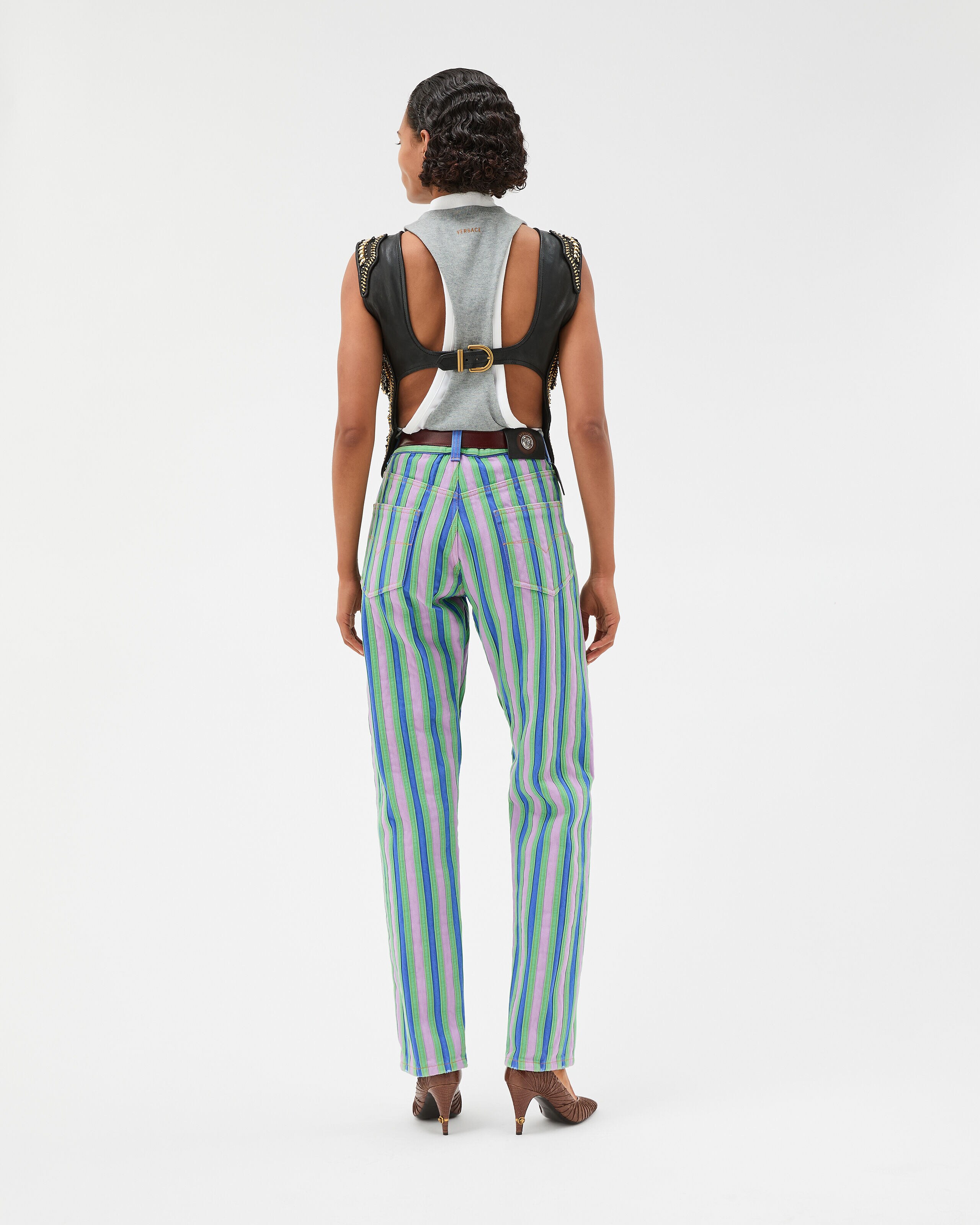 Striped Straight Jeans Purple,Blue | VERSACE US