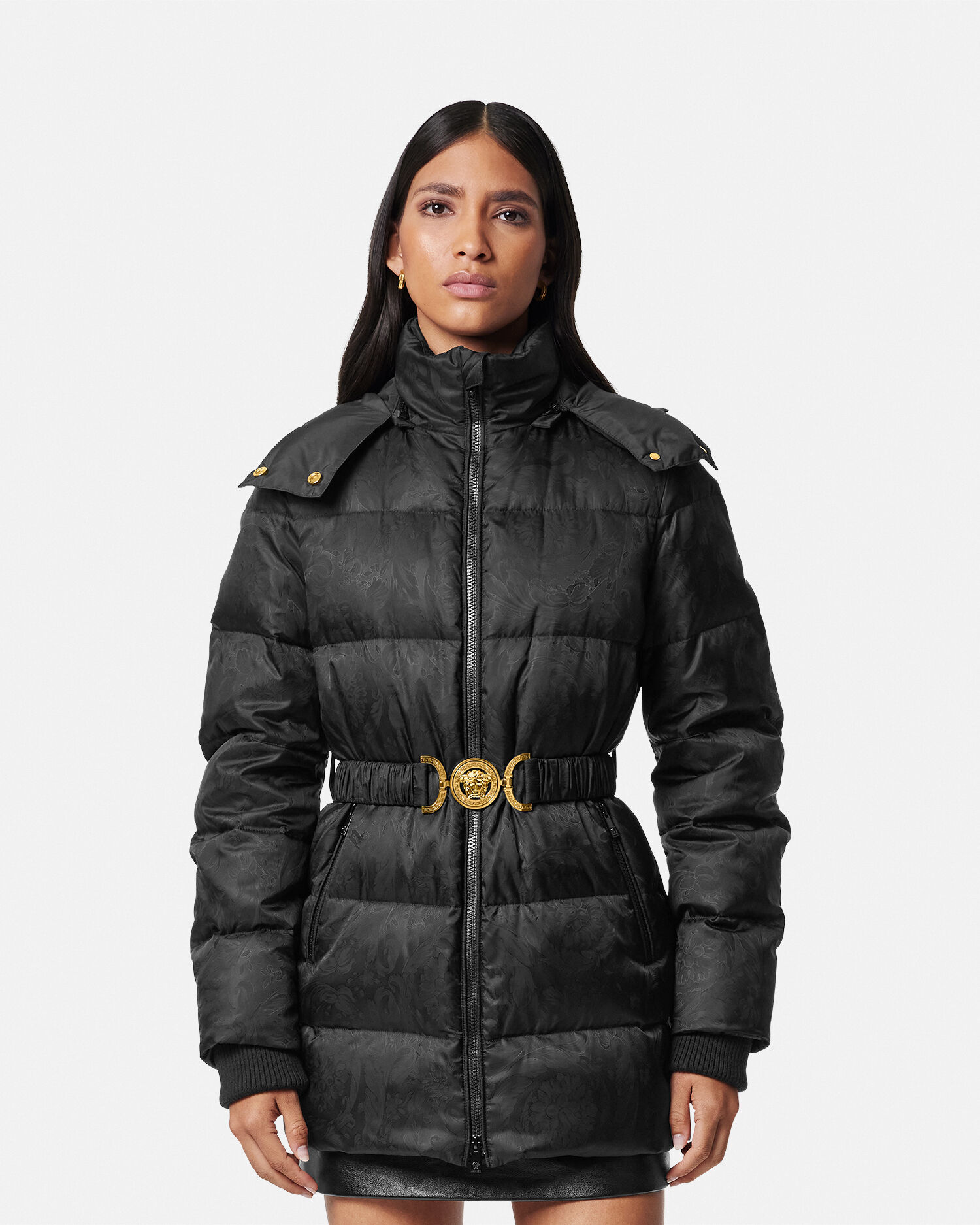 Barocco Jacquard Puffer Jacket Black VERSACE
