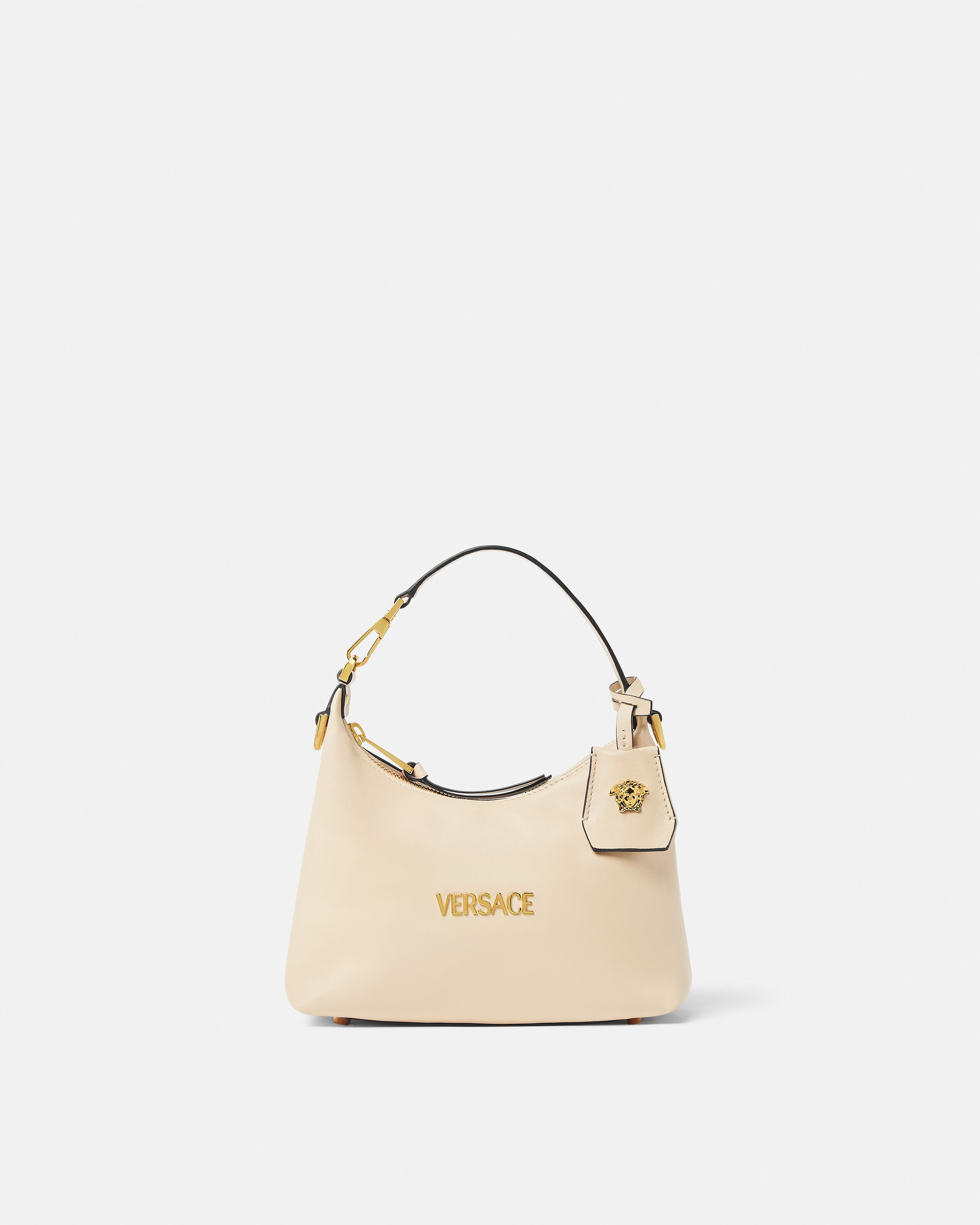 Versace Tag Nappa Hobo Bag Beige | VERSACE US