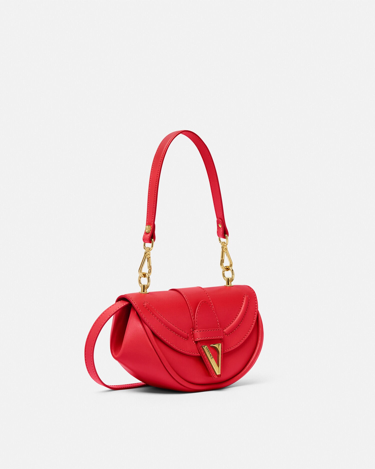 Virtus Small Leather Shoulder Bag Red | VERSACE US