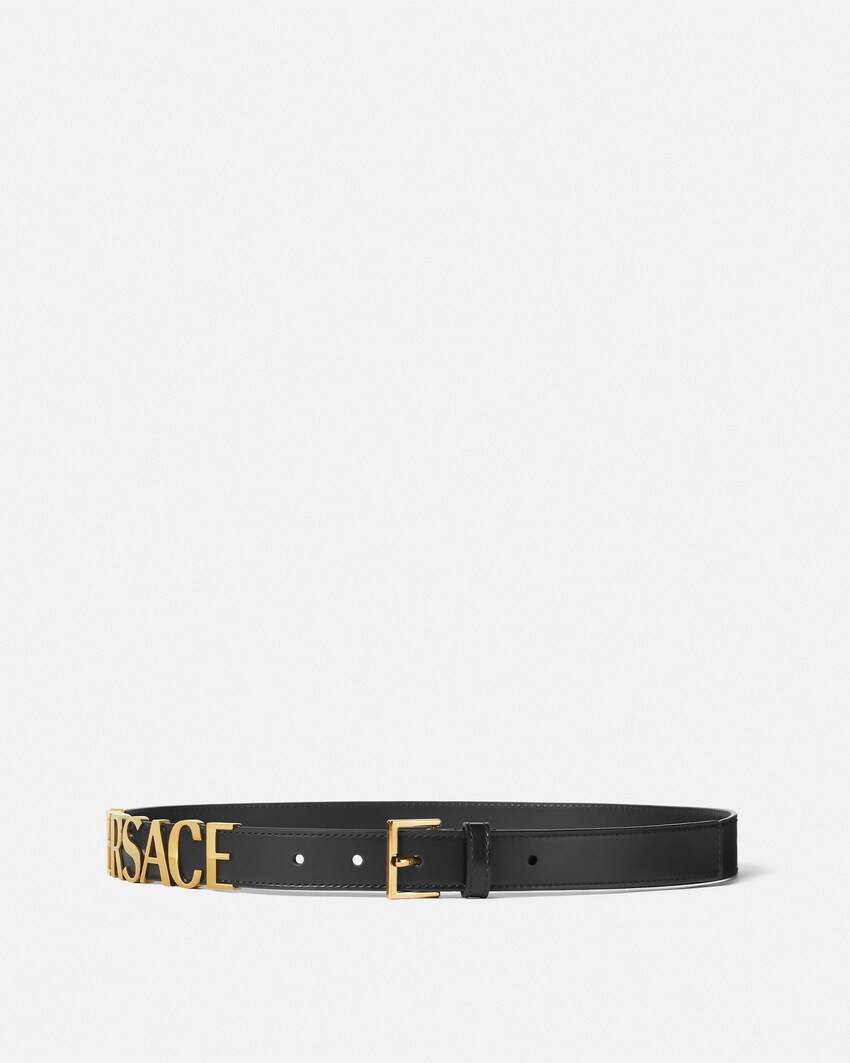 Versace Logo Leather Belt 1.6" Black+Gold 1