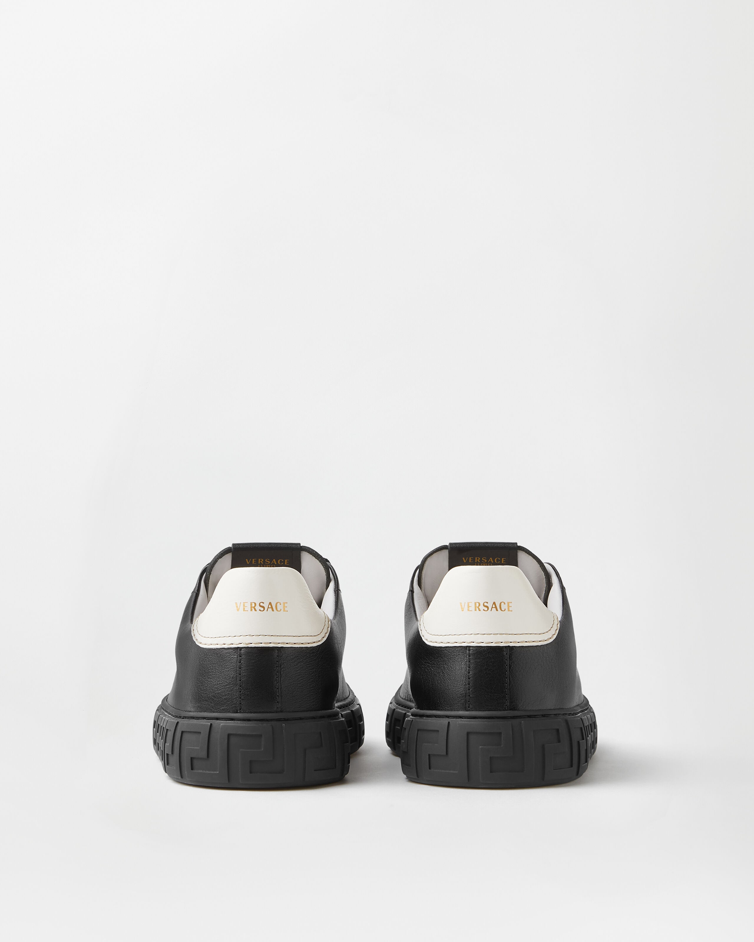 Greca Leather Sneakers Black | VERSACE US