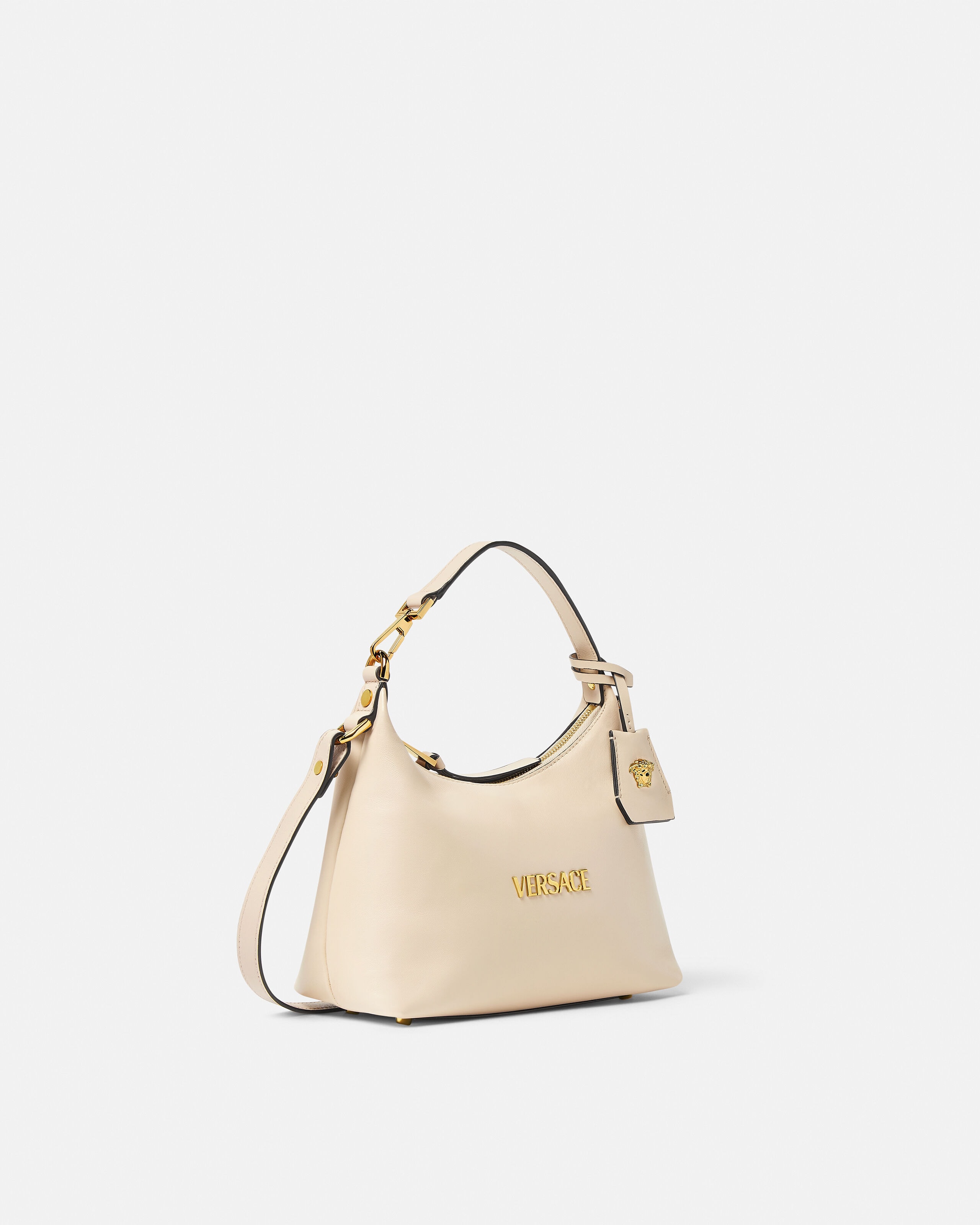 Versace Tag Nappa Hobo Bag Beige | VERSACE US