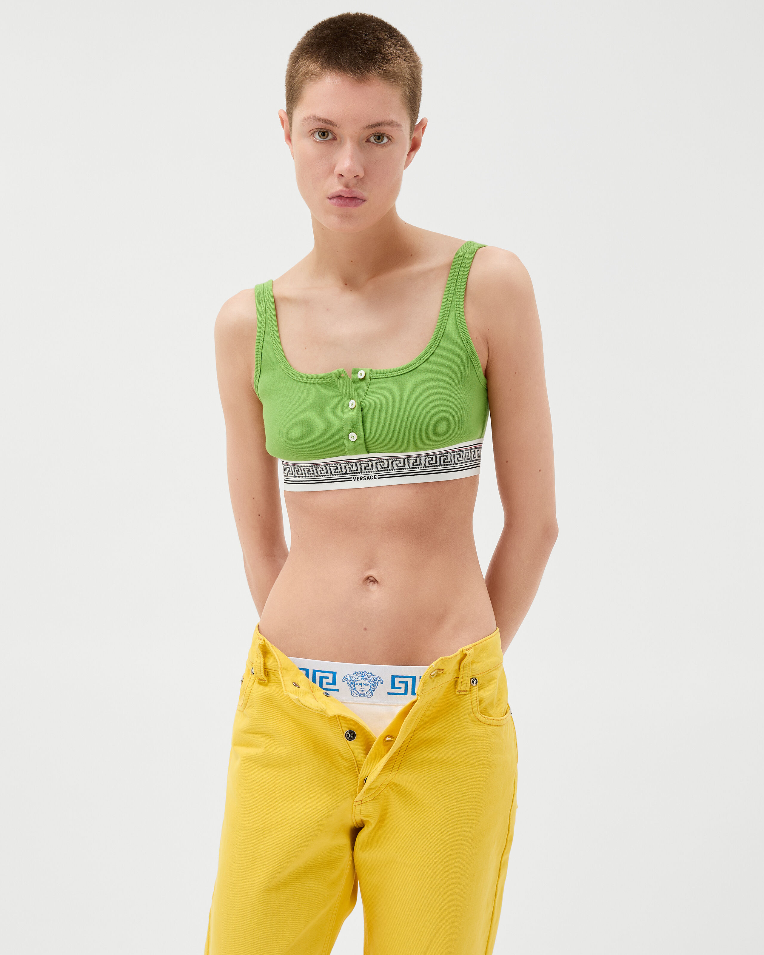 Ribbed Cotton-Jersey Bralette Green | VERSACE IN