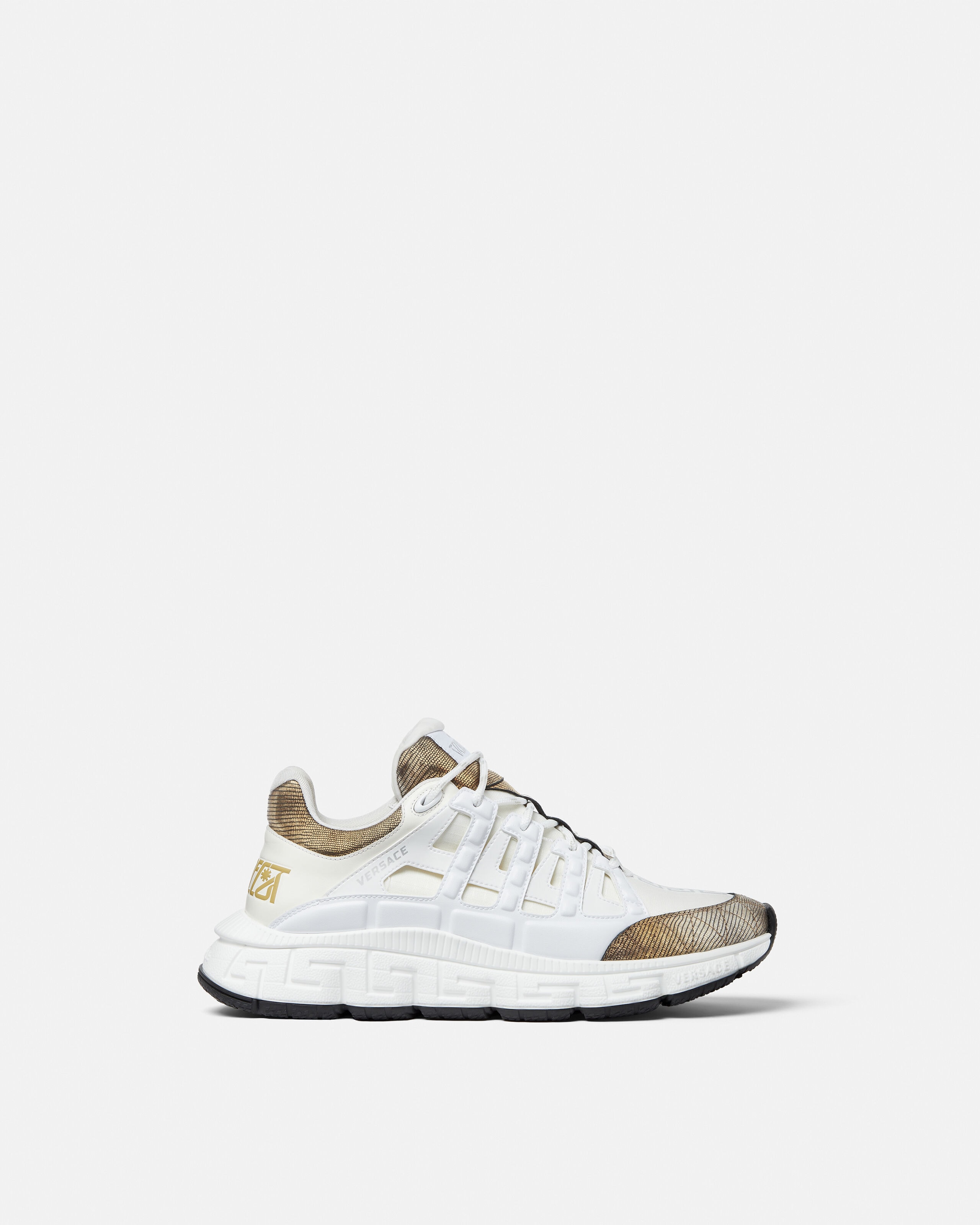 Trigreca Lizard-Effect Sneakers White,Gold | VERSACE US