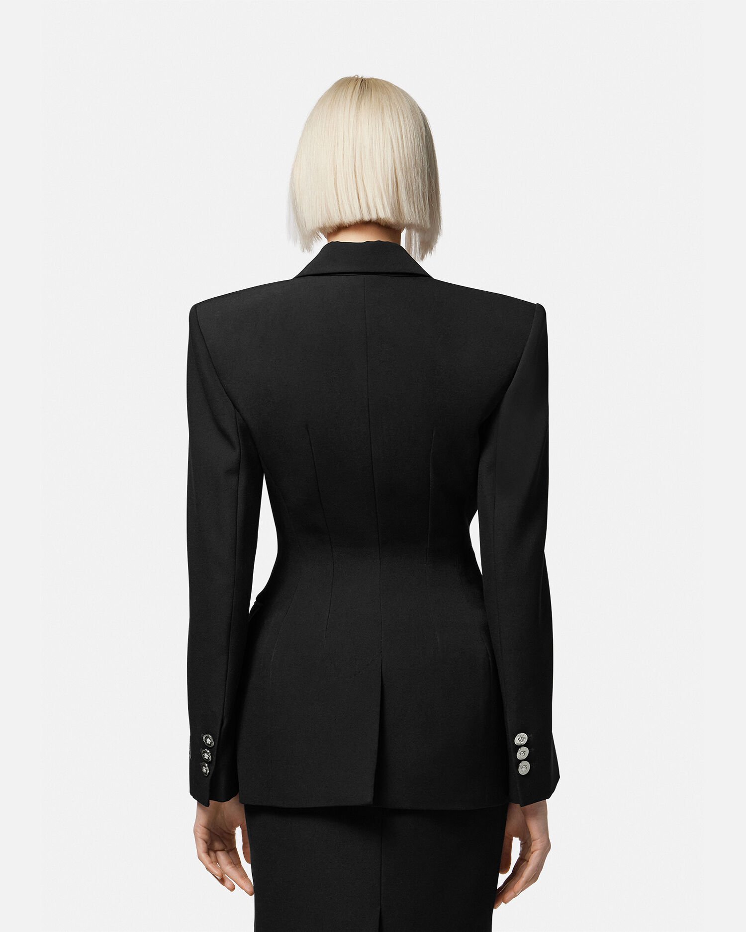 Hourglass Wool Single-Breasted Blazer Black | VERSACE US
