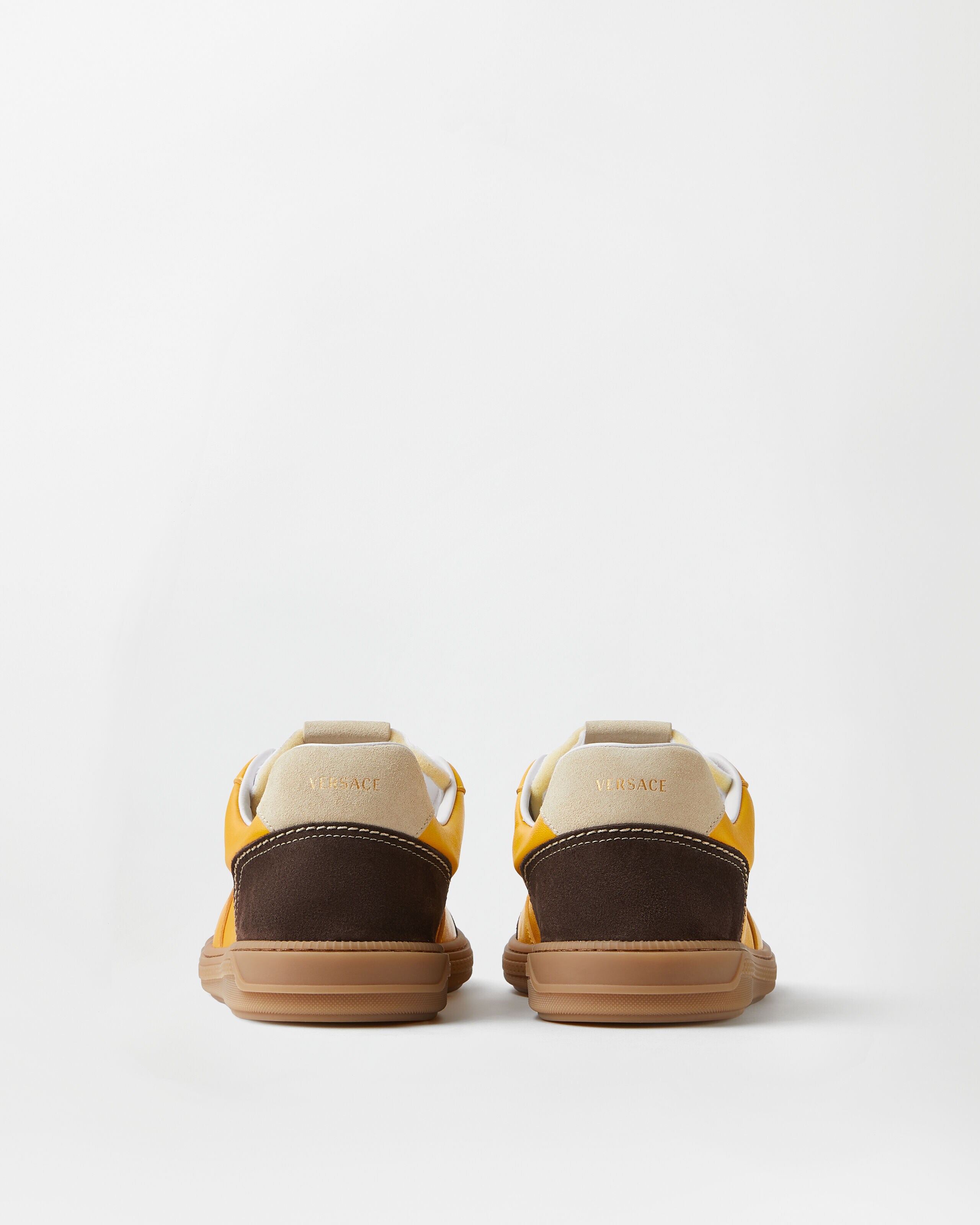 Greca Court Nappa & Suede Sneakers Yellow | VERSACE US