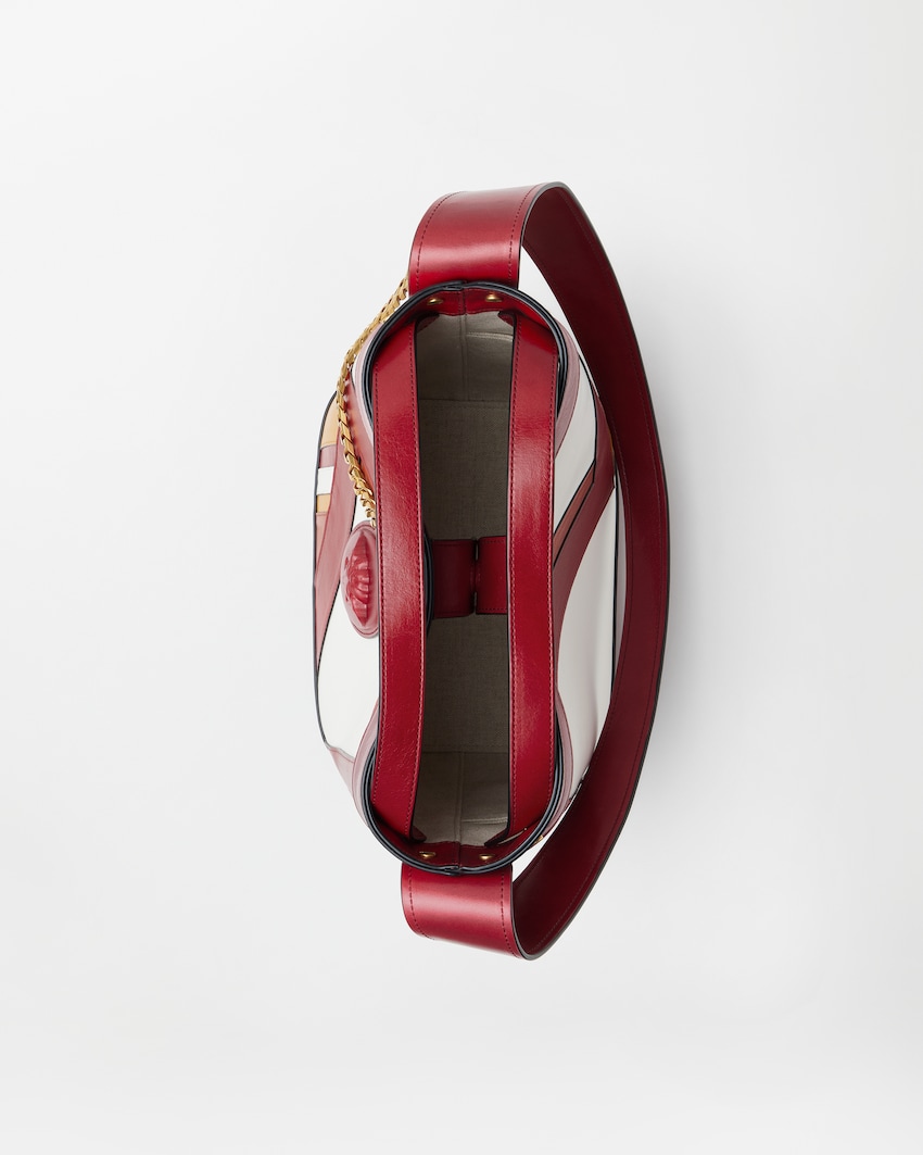 Pivot Small Leather Patchwork Bucket Bag  Red+White 5