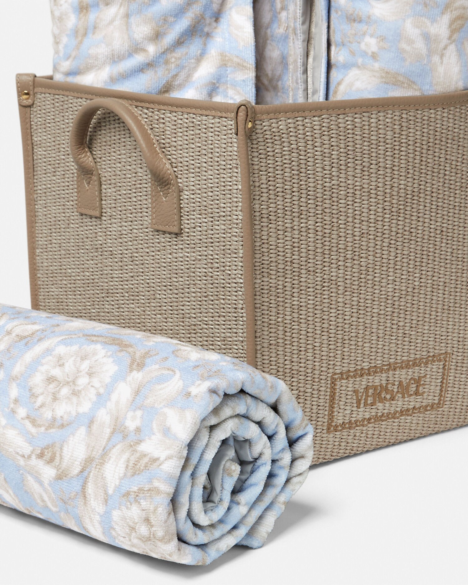 Barocco Floor Basket Towel Set Blue VERSACE US