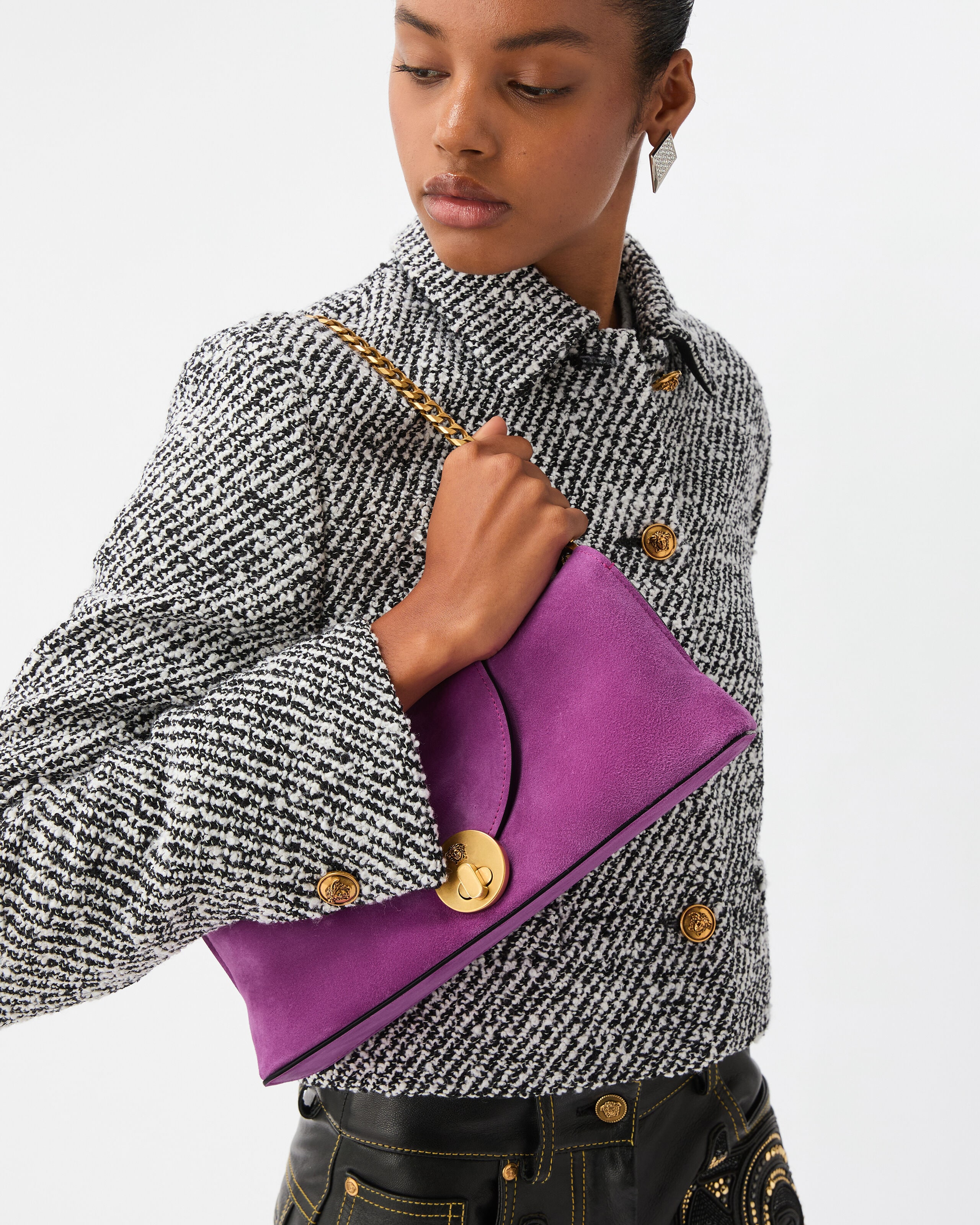 Vivian Suede Clutch Purple | VERSACE US