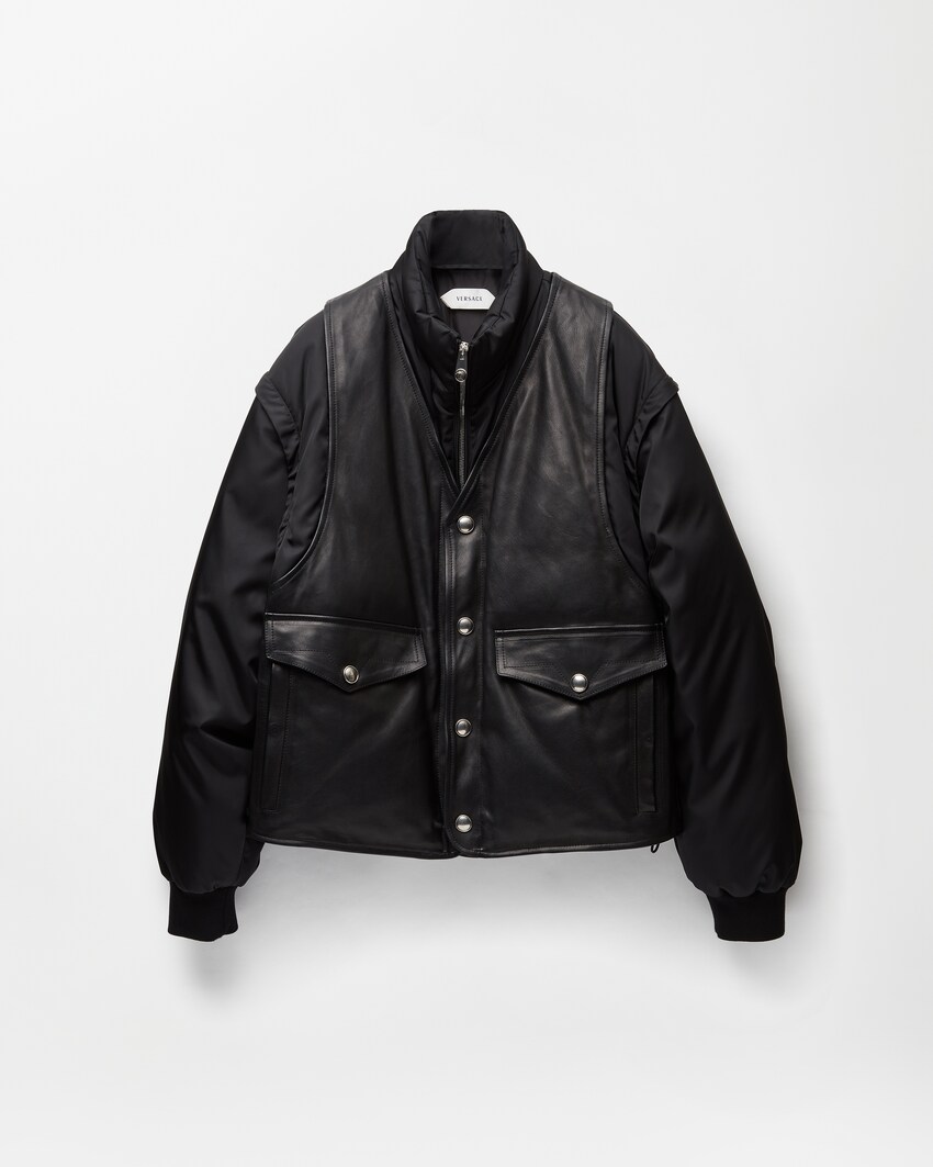 Leather & Nylon Padded Blouson  Black 1