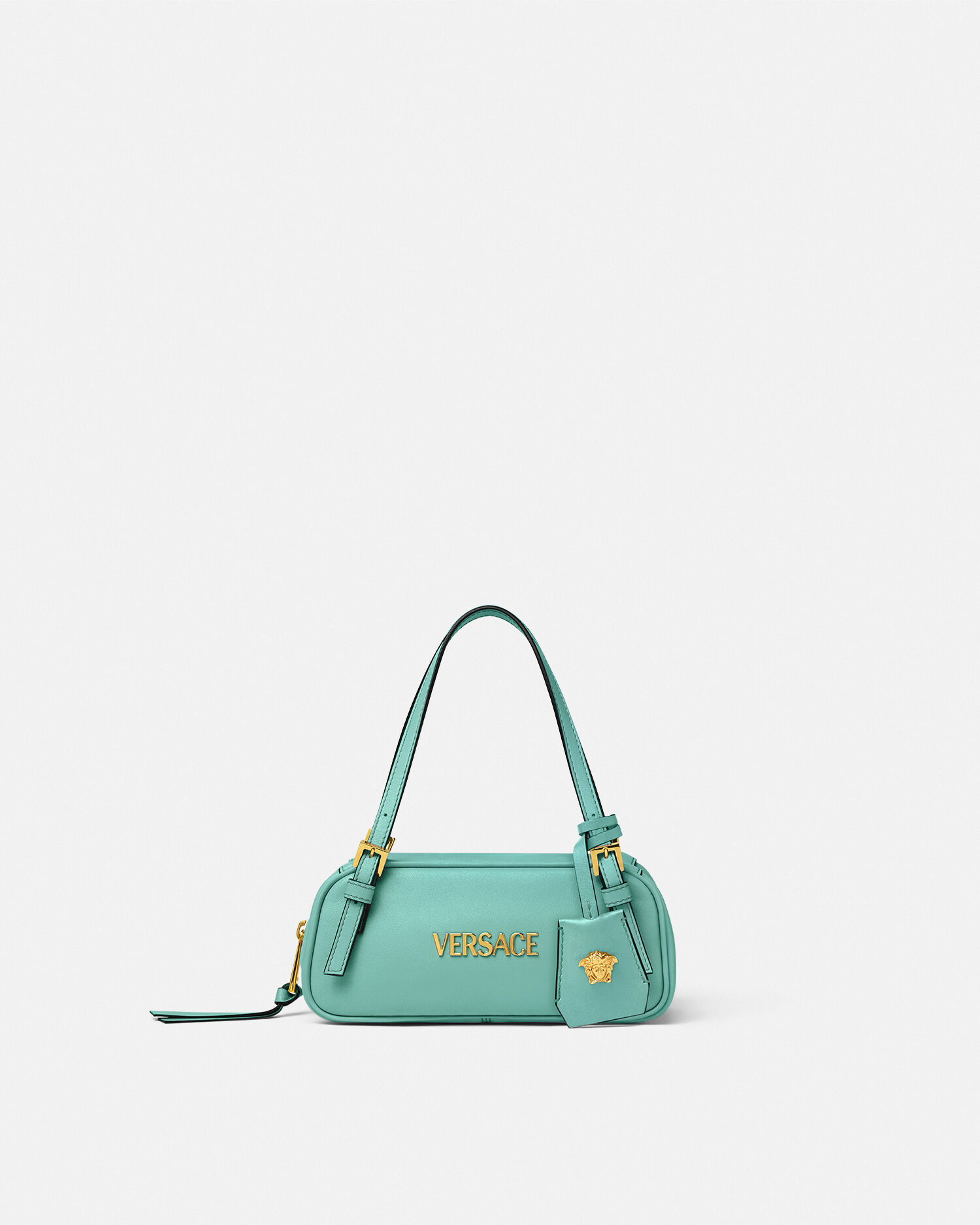 ボウリング バッグ ヴェルサーチェ　タグ Versace Tag Nappa Bowling Mini Bag Blue | VERSACE US