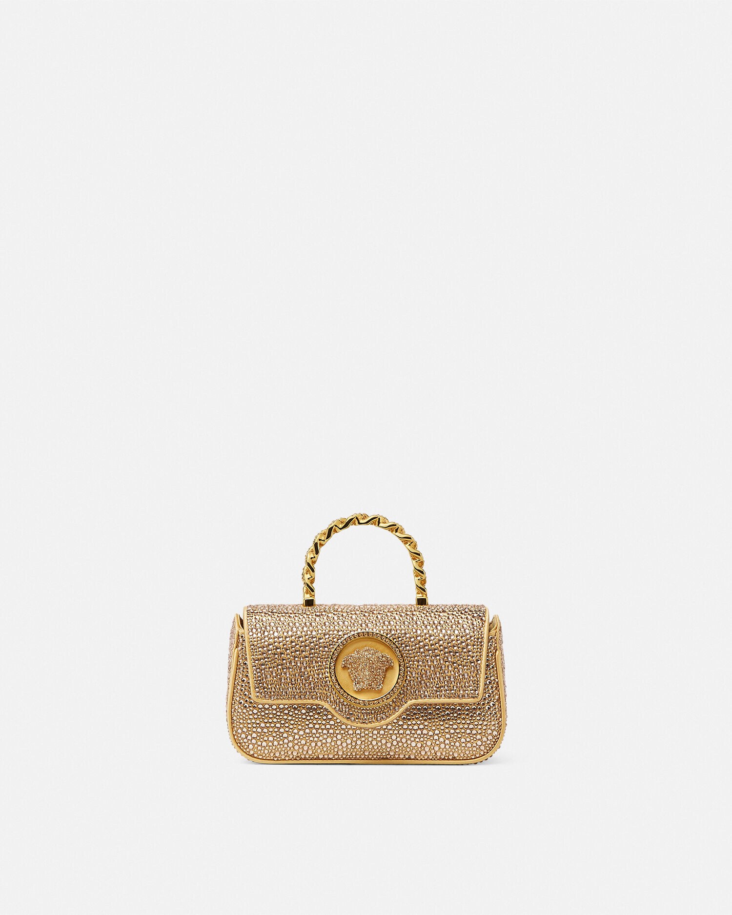 La Medusa Embellished Satin Mini Bag Gold | VERSACE US