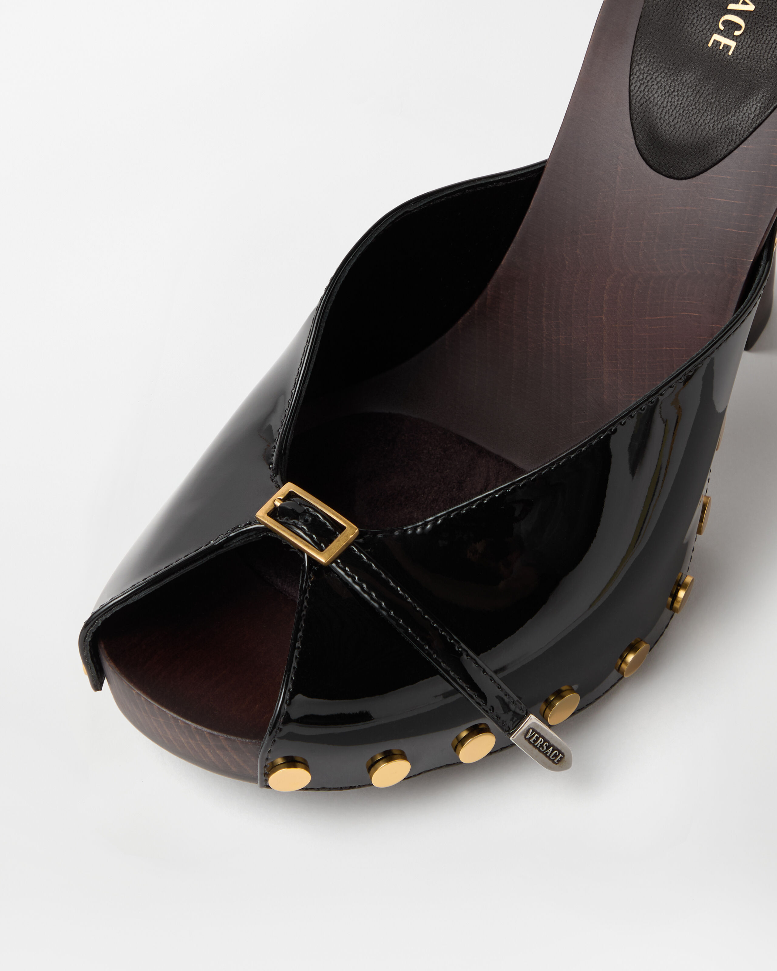 Sassi Patent Clogs 105 mm Black | VERSACE US