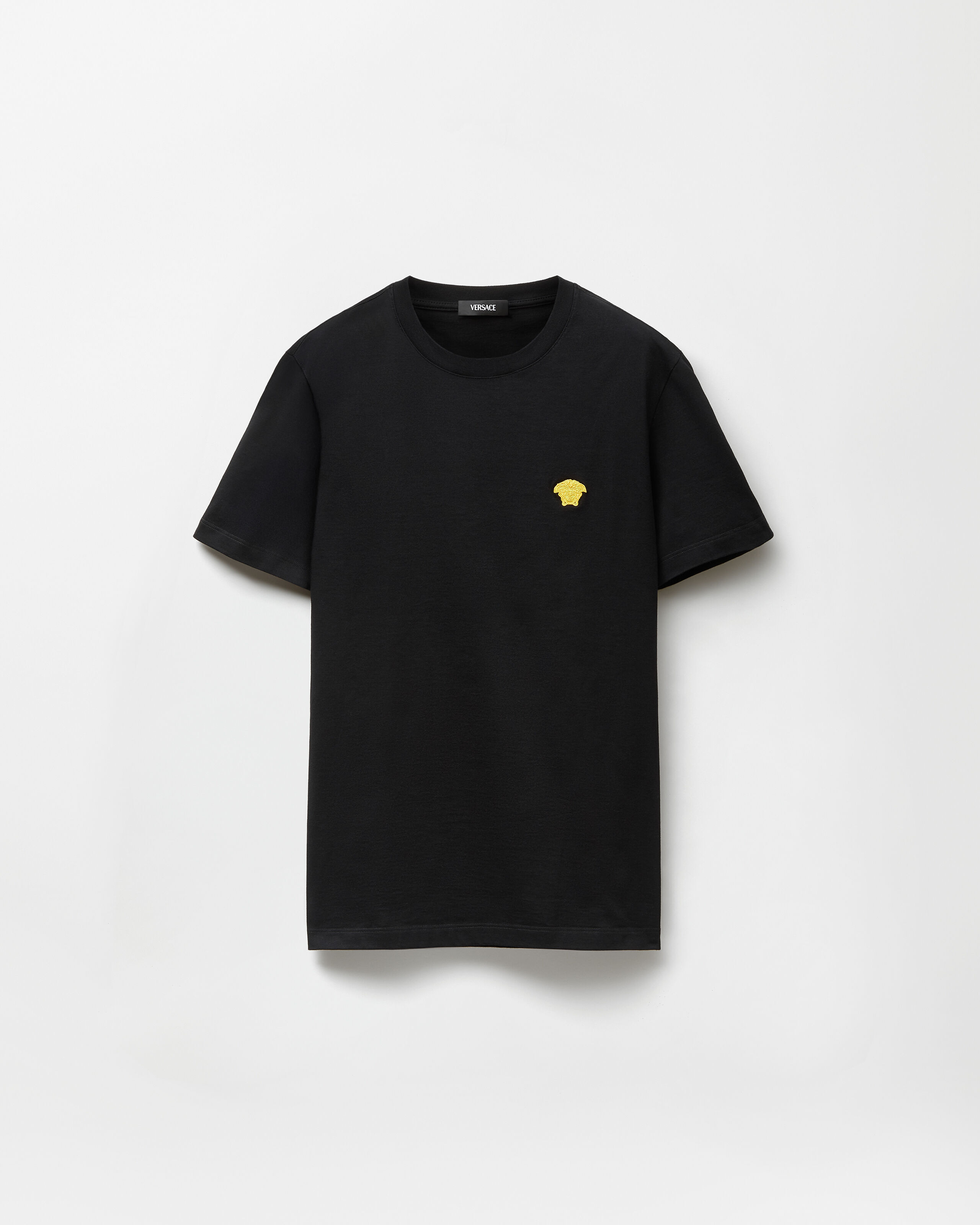 Embroidered Cotton-Jersey T-Shirt Black | VERSACE US