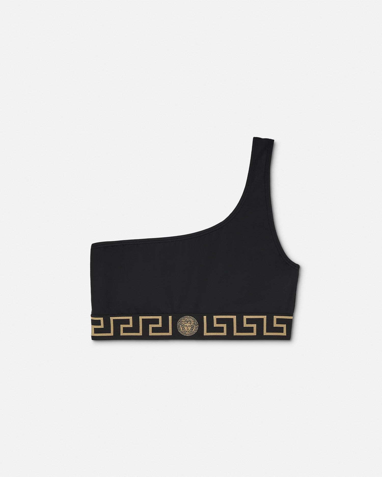 Jacquard One-Shoulder Bikini Top Black | VERSACE US