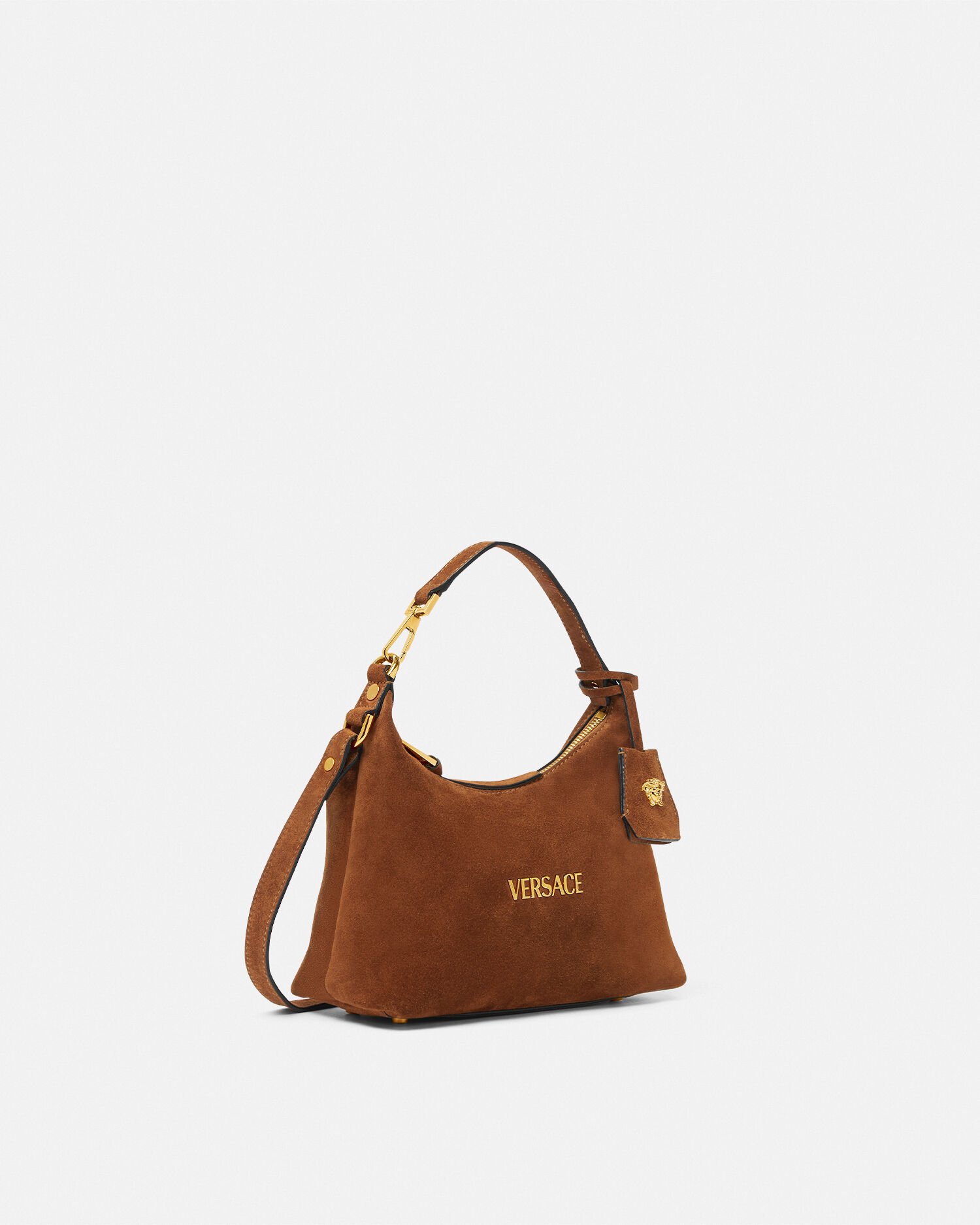 Versace Tag Suede Hobo Bag | VERSACE US