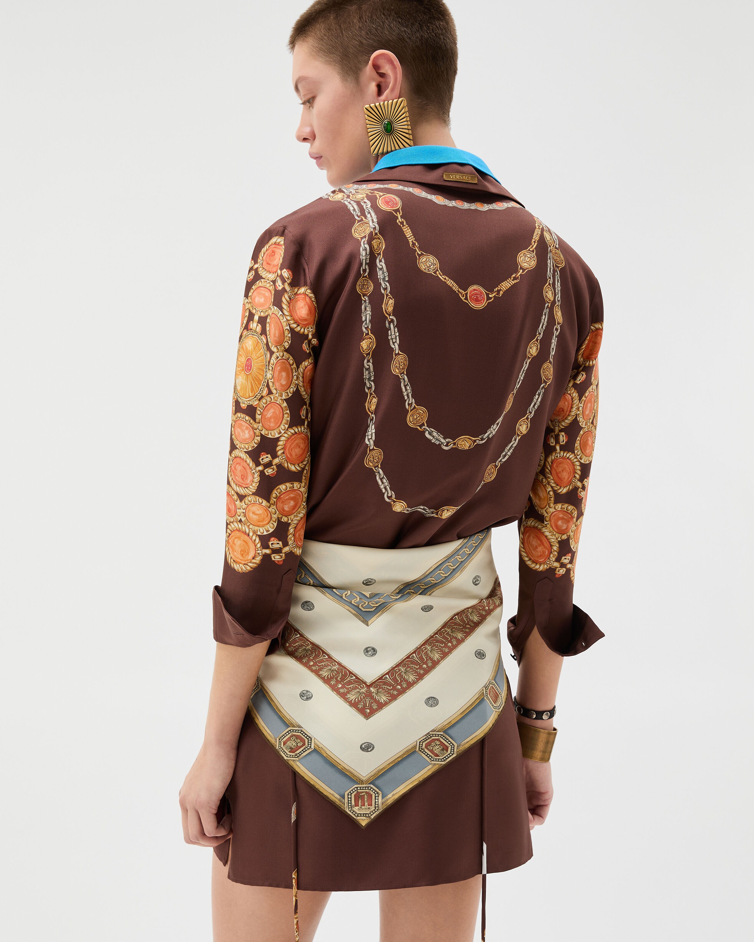 Printed Silk Twill Scarf 90 cm White,Print | VERSACE US