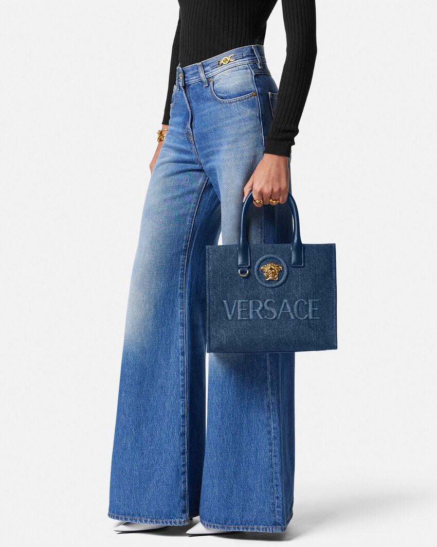 Versace La Medusa Small Denim Tote Blue 4