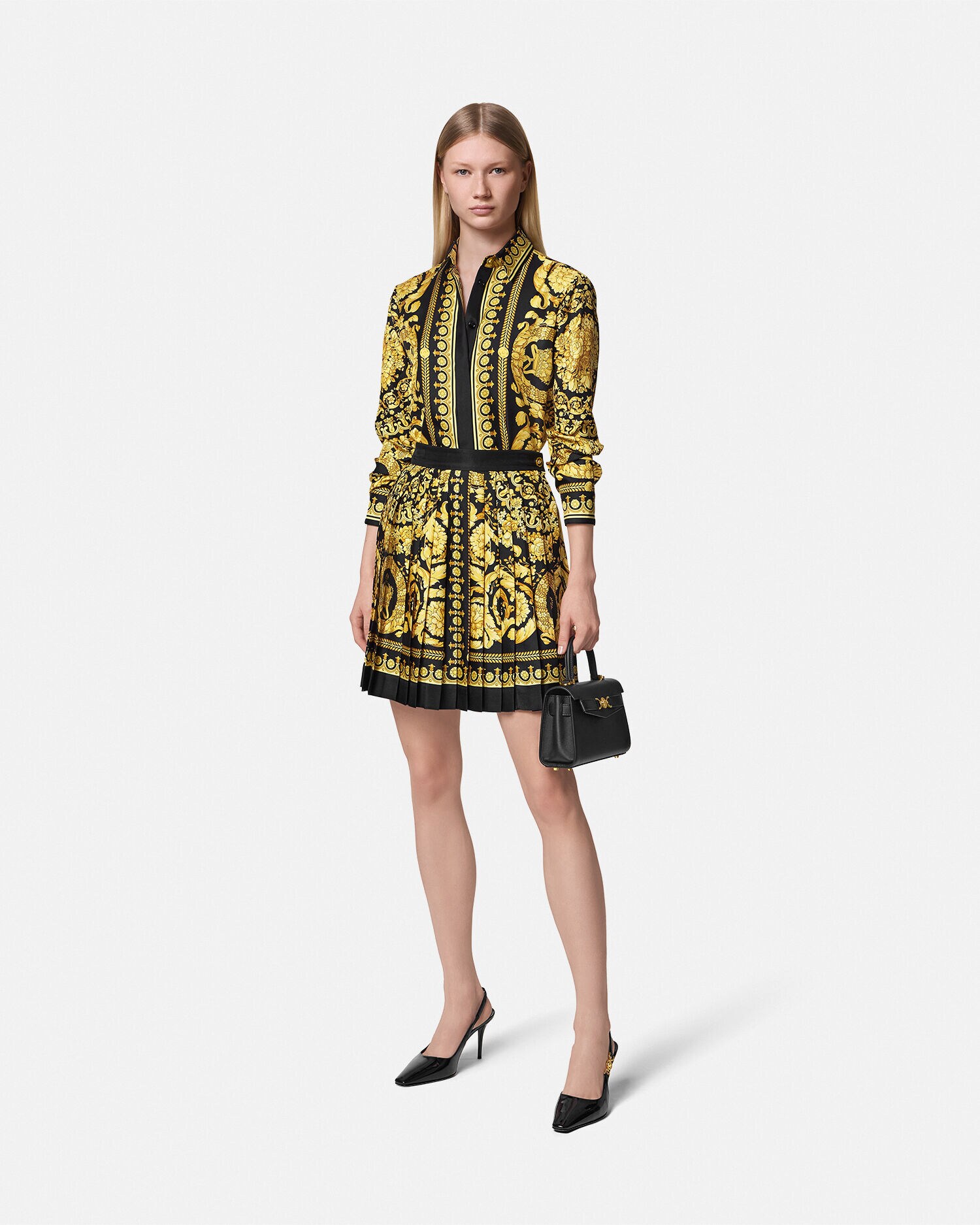 Printed Silk Shirt Black,Print | VERSACE ZA