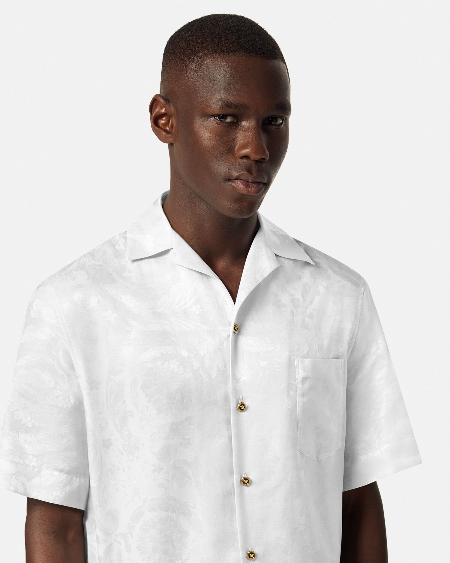 Jacquard Silk-Blend Shirt White | VERSACE US