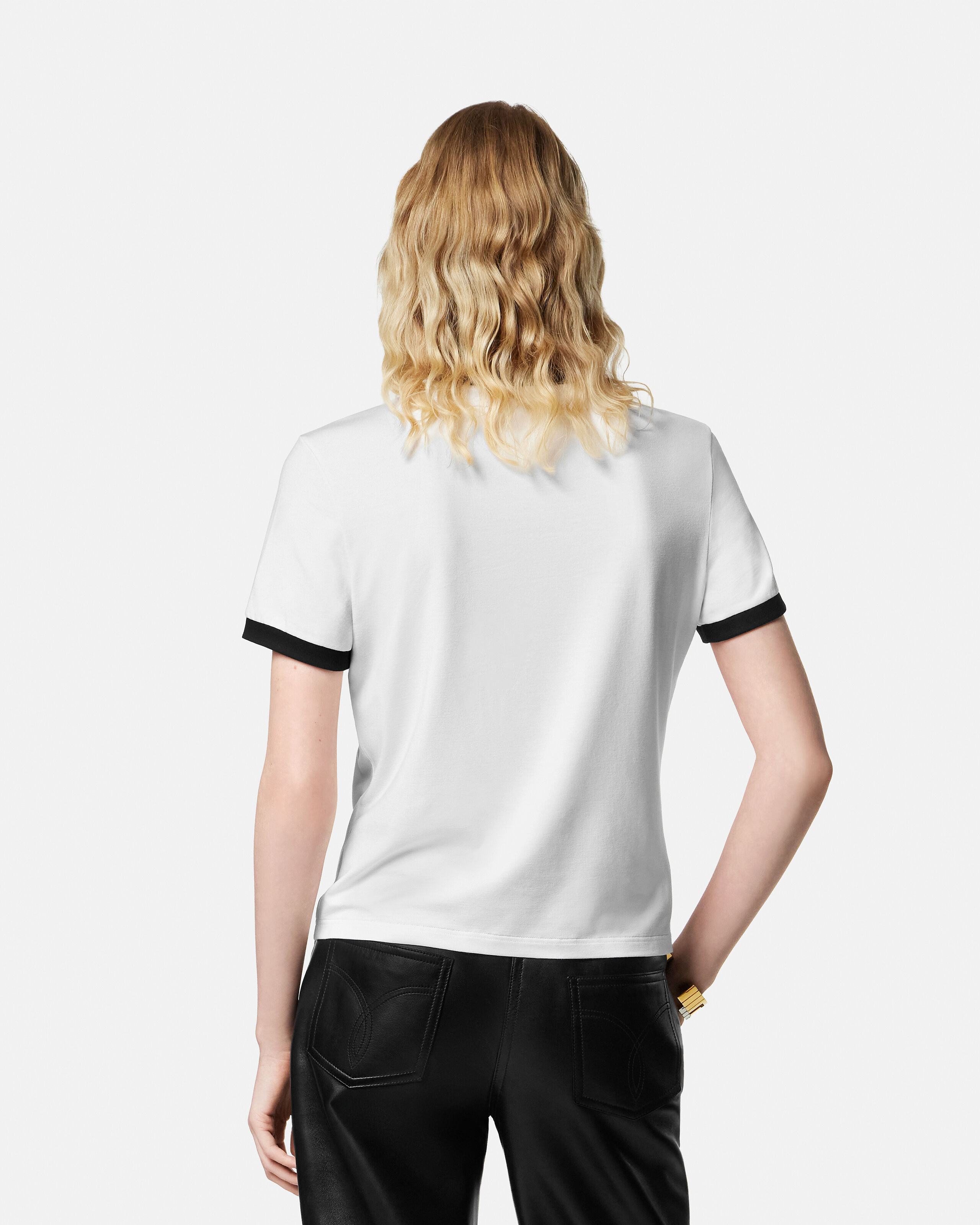 Stretch Viscose-Jersey T-Shirt Black,White | VERSACE US