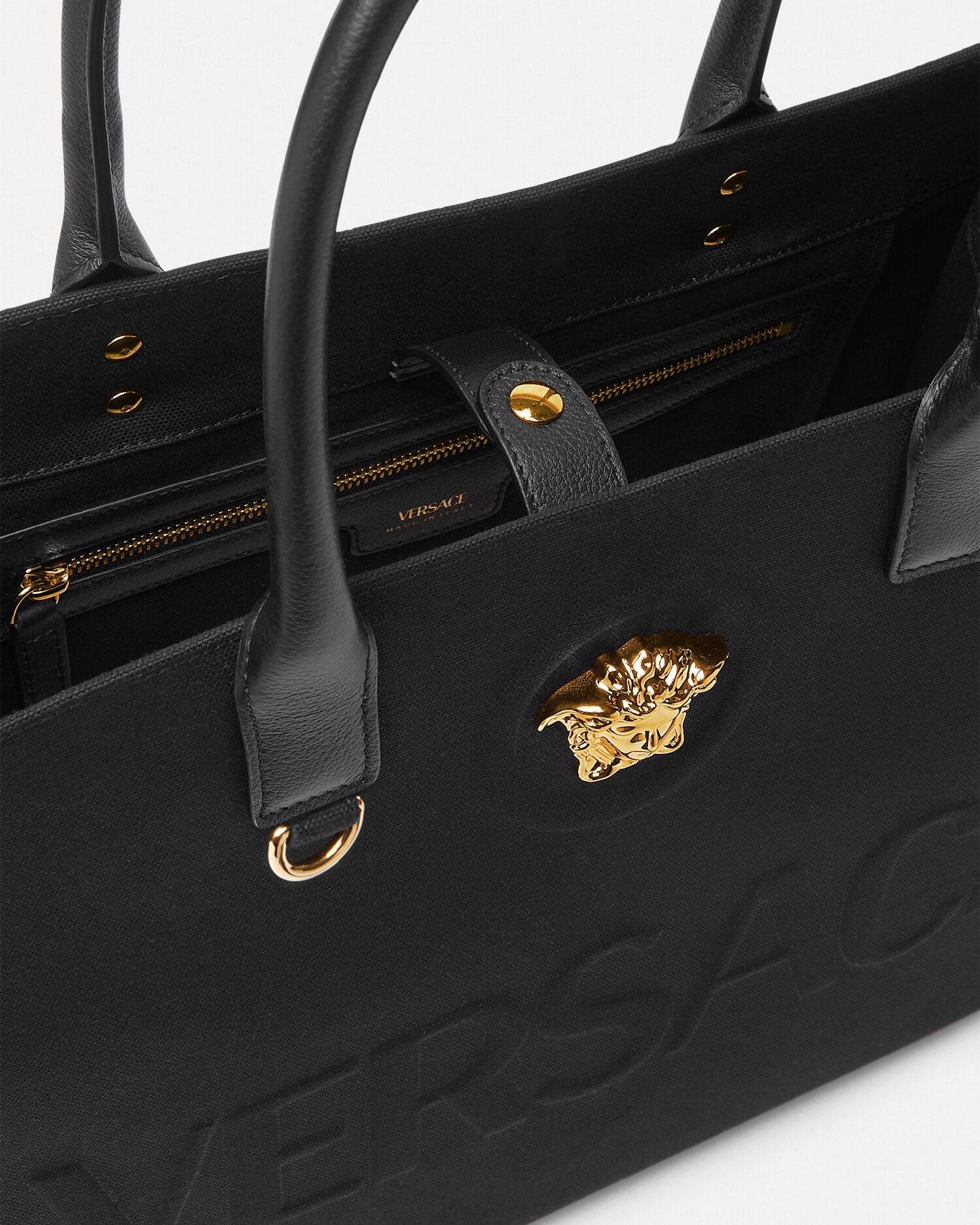 La Medusa Large Canvas Tote Black,Gold | VERSACE CA