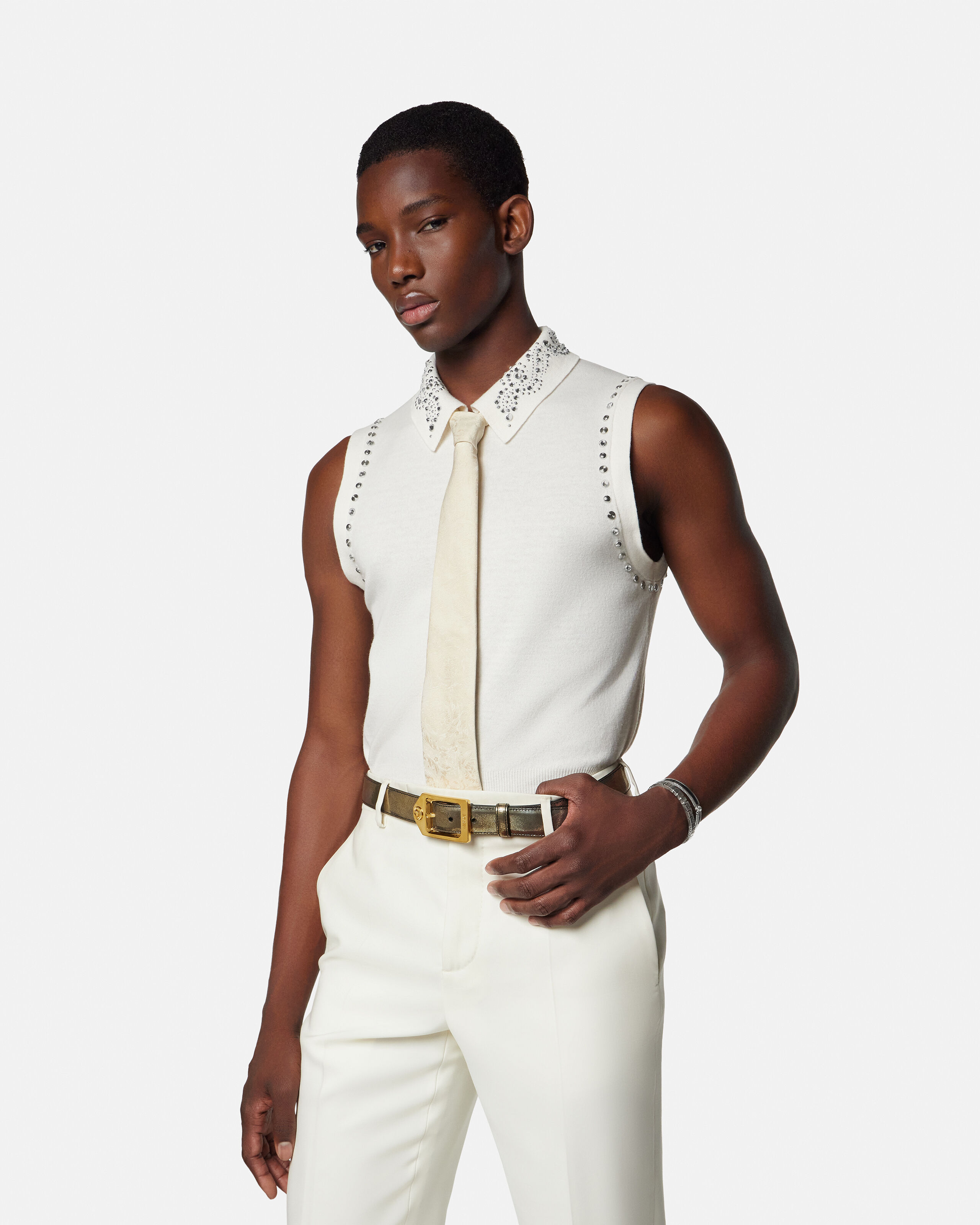 Jacquard Silk Tie White | VERSACE US