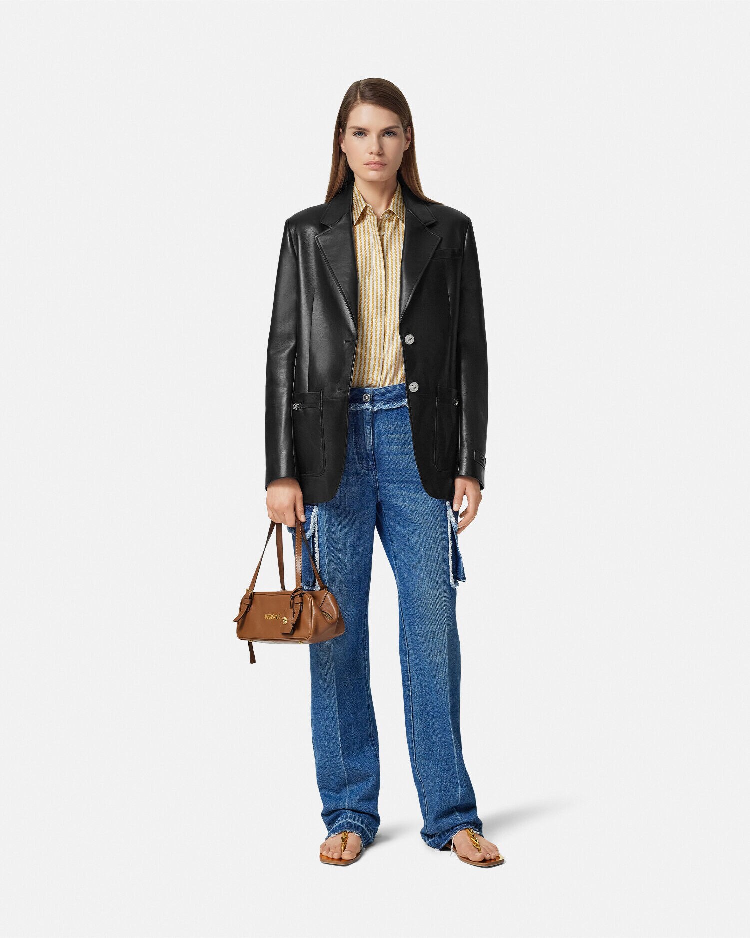 Pinstripe Chain Silk Shirt Print | VERSACE