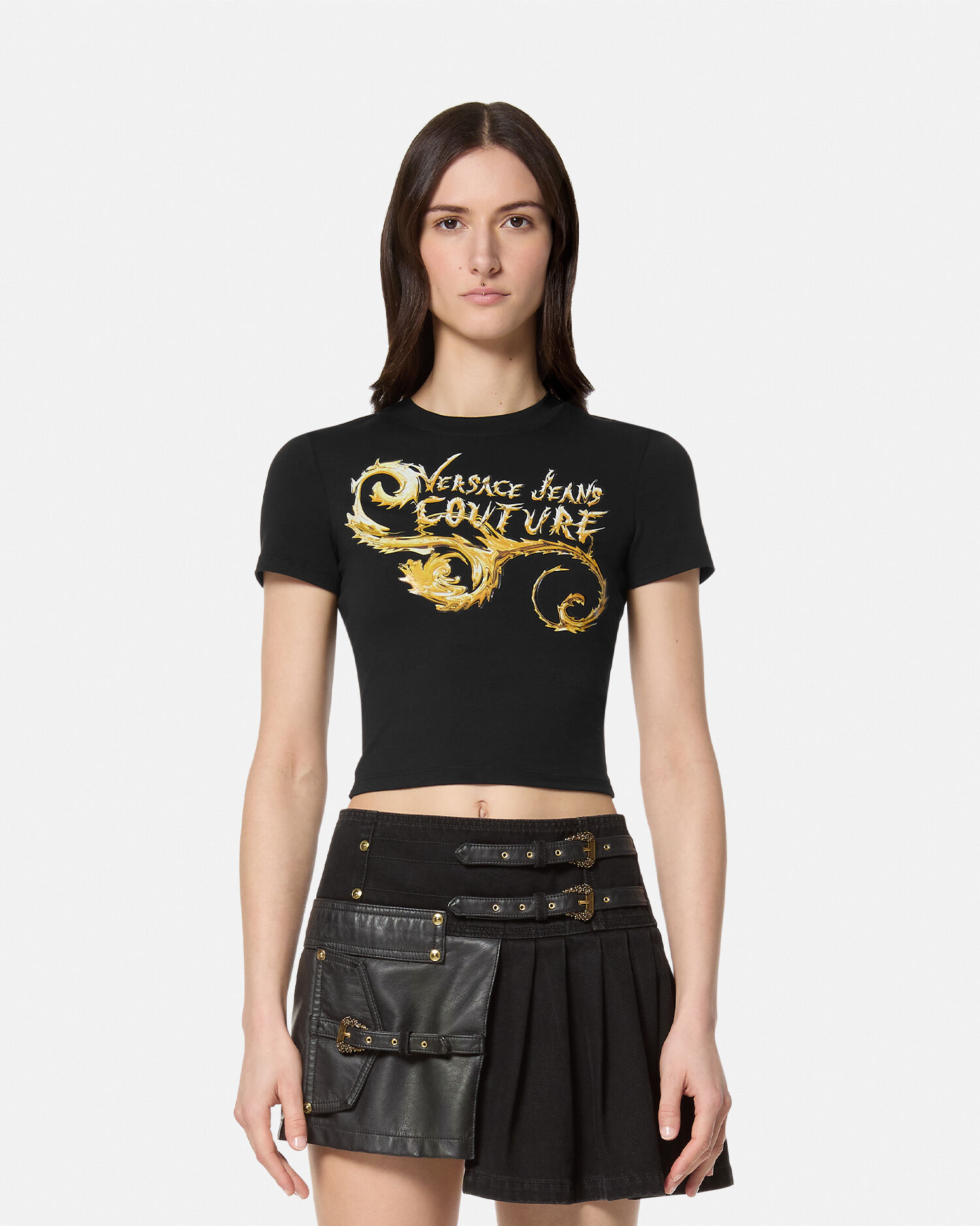 上品スタイル Chromo Couture Logo Crop T-Shirt | VERSACE UK トップス