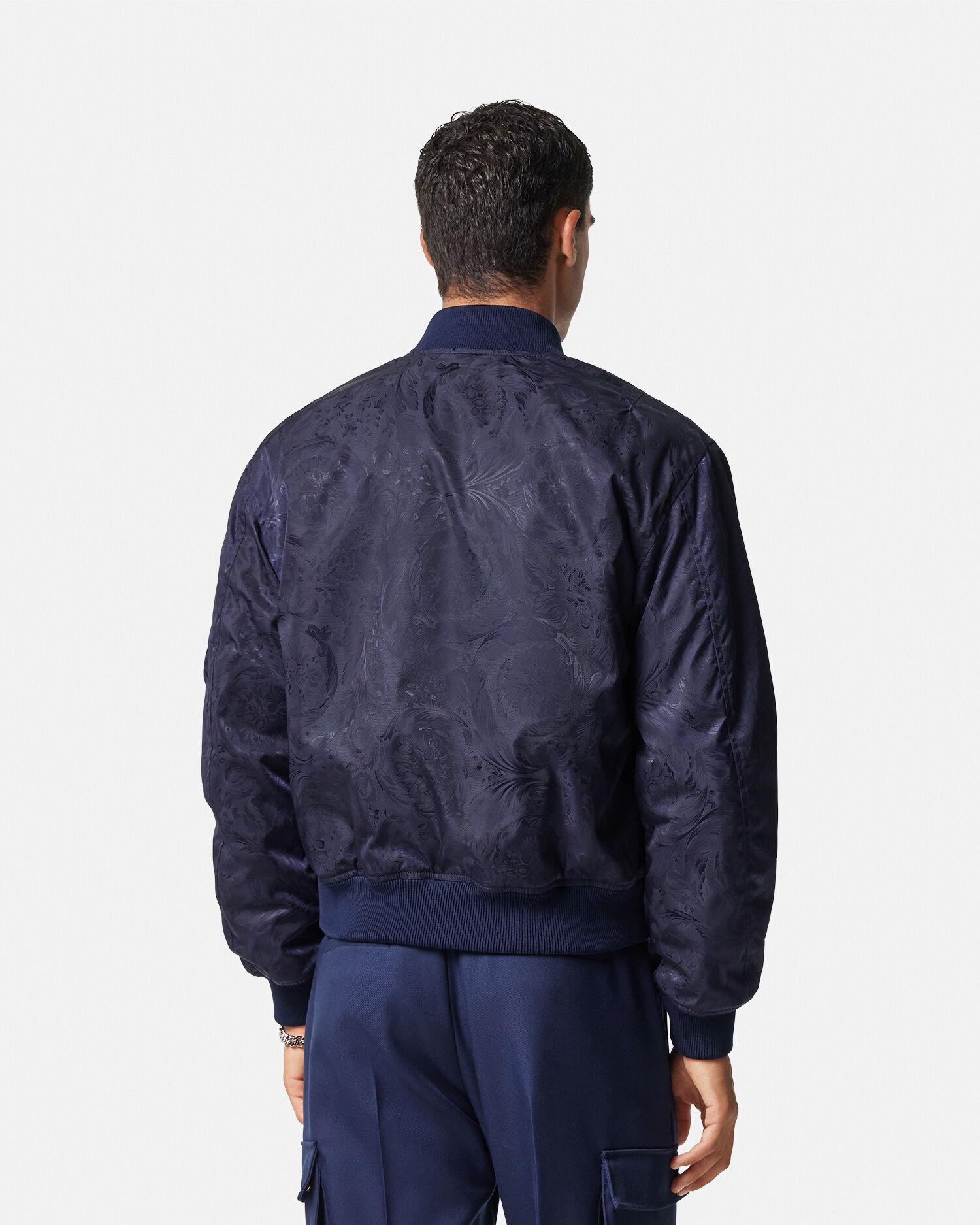 Barocco Jacquard Bomber Jacket Blue VERSACE