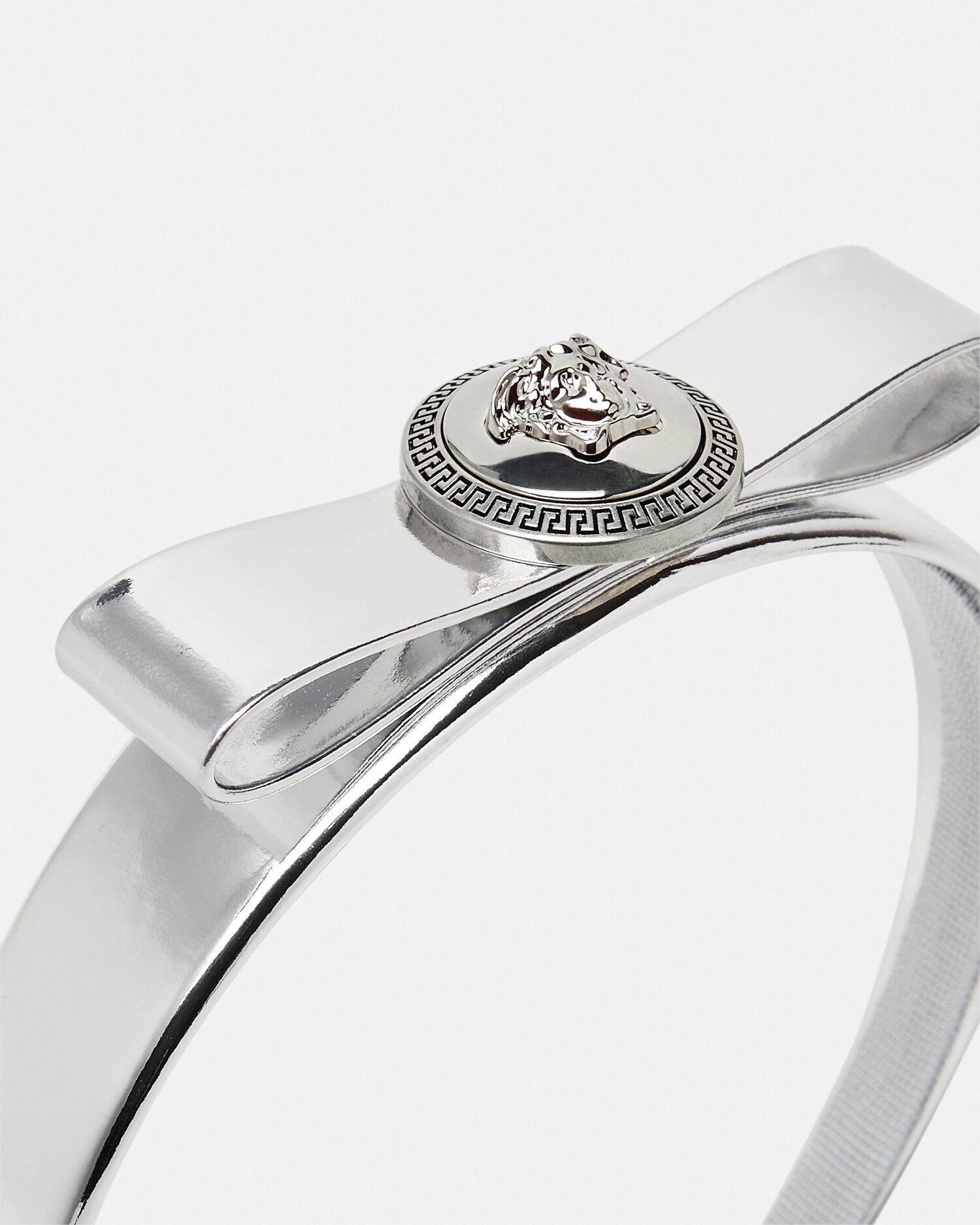 Gianni Ribbon Metallic Headband Silver | VERSACE US