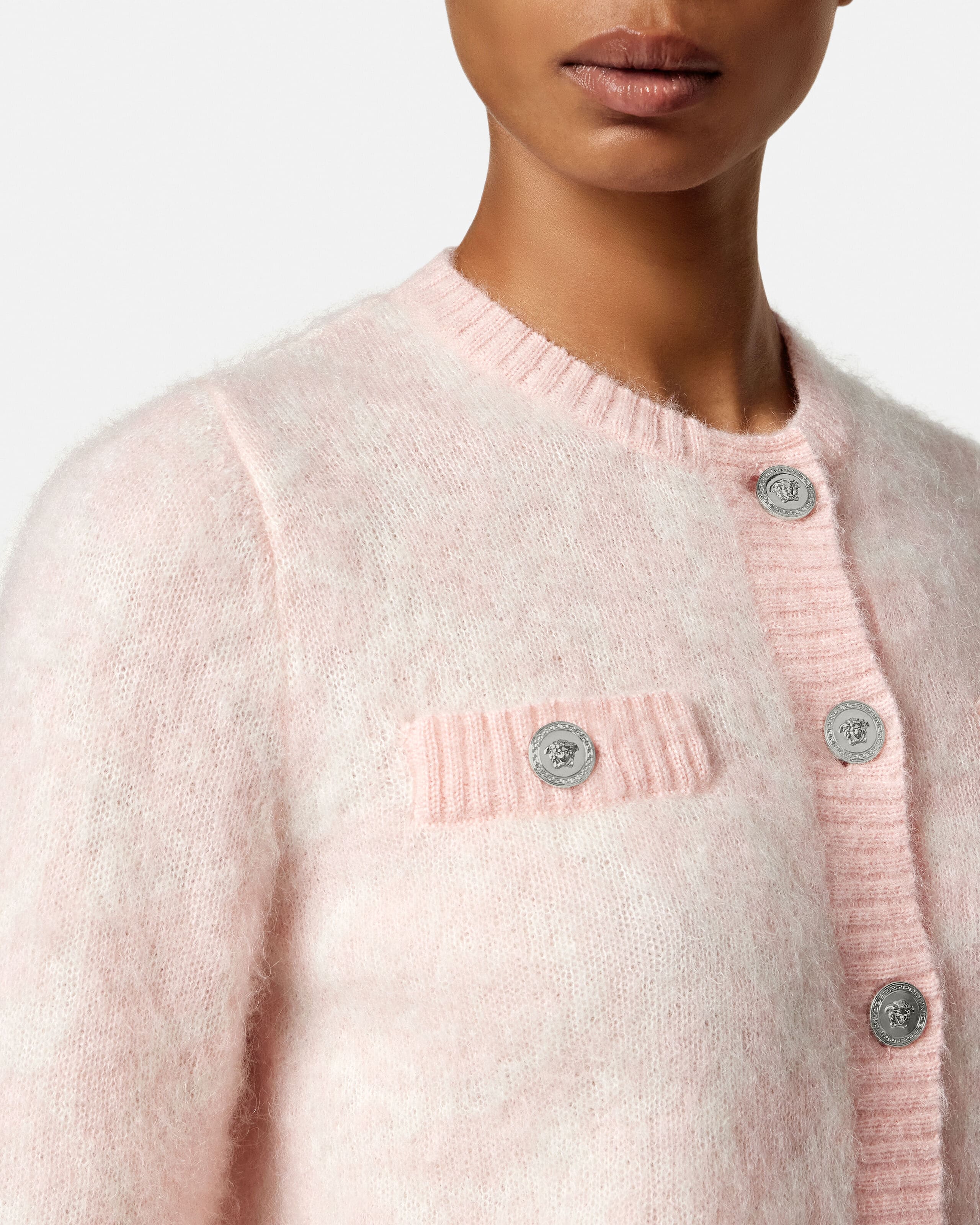 トップス BLOCKCHECK MOHAIR KNIT JACQUARD CARDIGAN Jacquard Mohair Knit Cardigan Pink | VERSACE US
