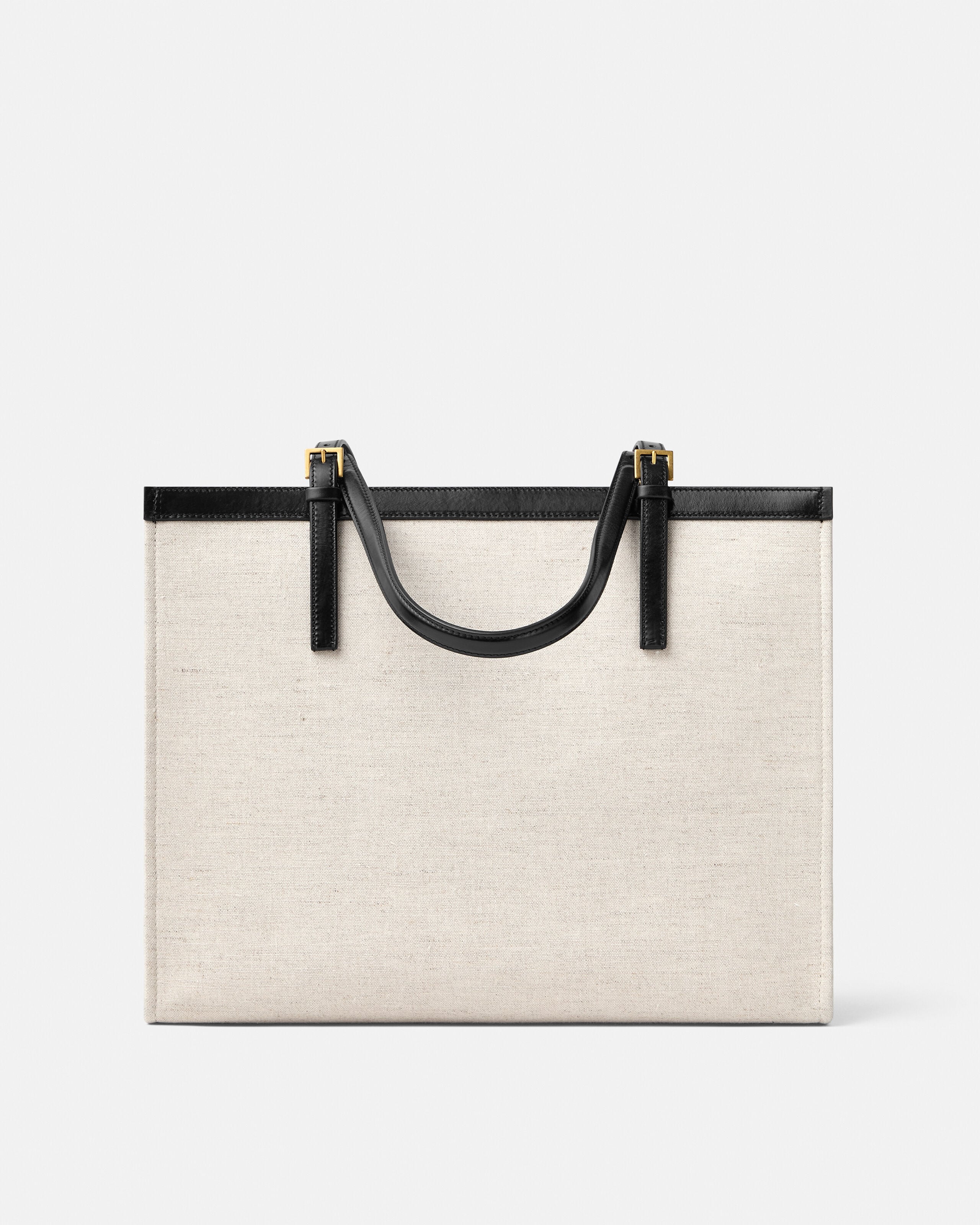 Rivière Large Canvas Tote Black,Beige | VERSACE US