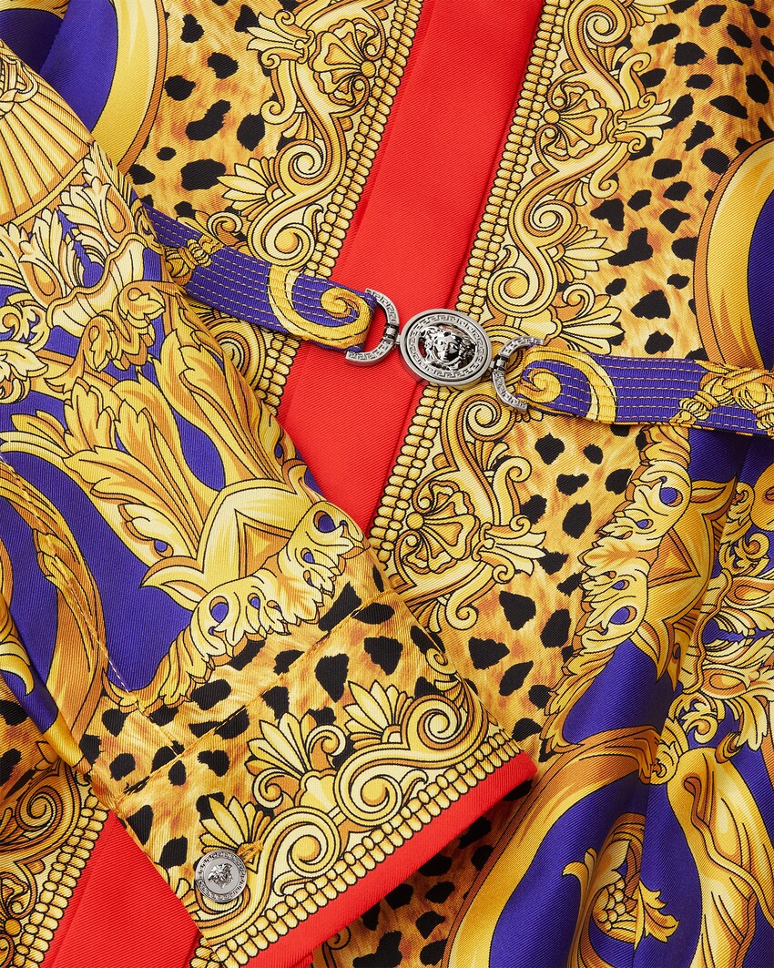 Cheetah Barocco Silk Mini Shirt Dress Red+Gold 2