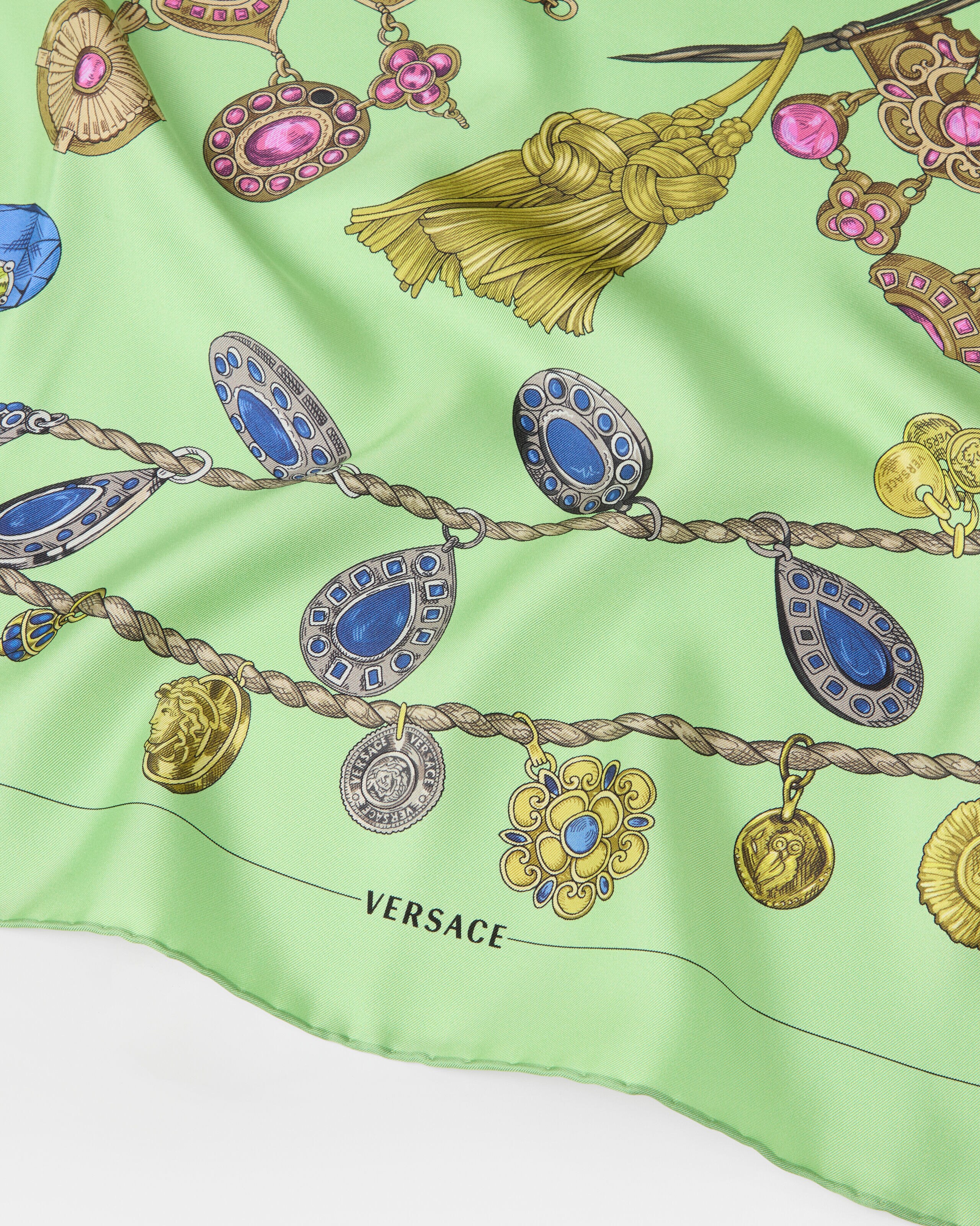 Printed Silk Twill Scarf 90 cm Green | VERSACE US