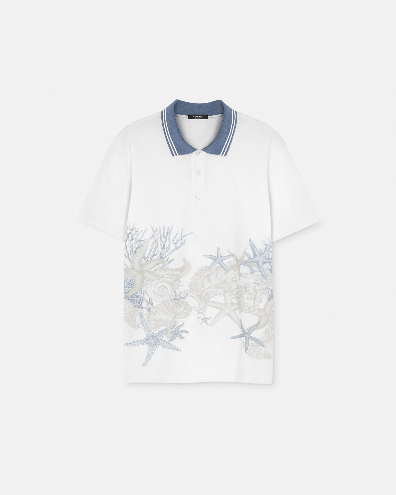 Barocco Sea Graphic Polo Shirt White Print VERSACE US