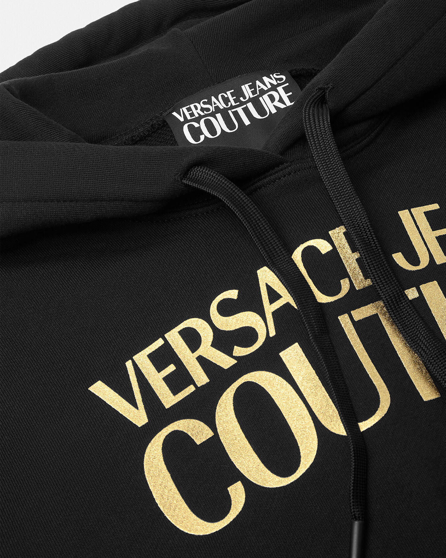 Felpa corta con cappuccio e logo Nero Oro VERSACE IT