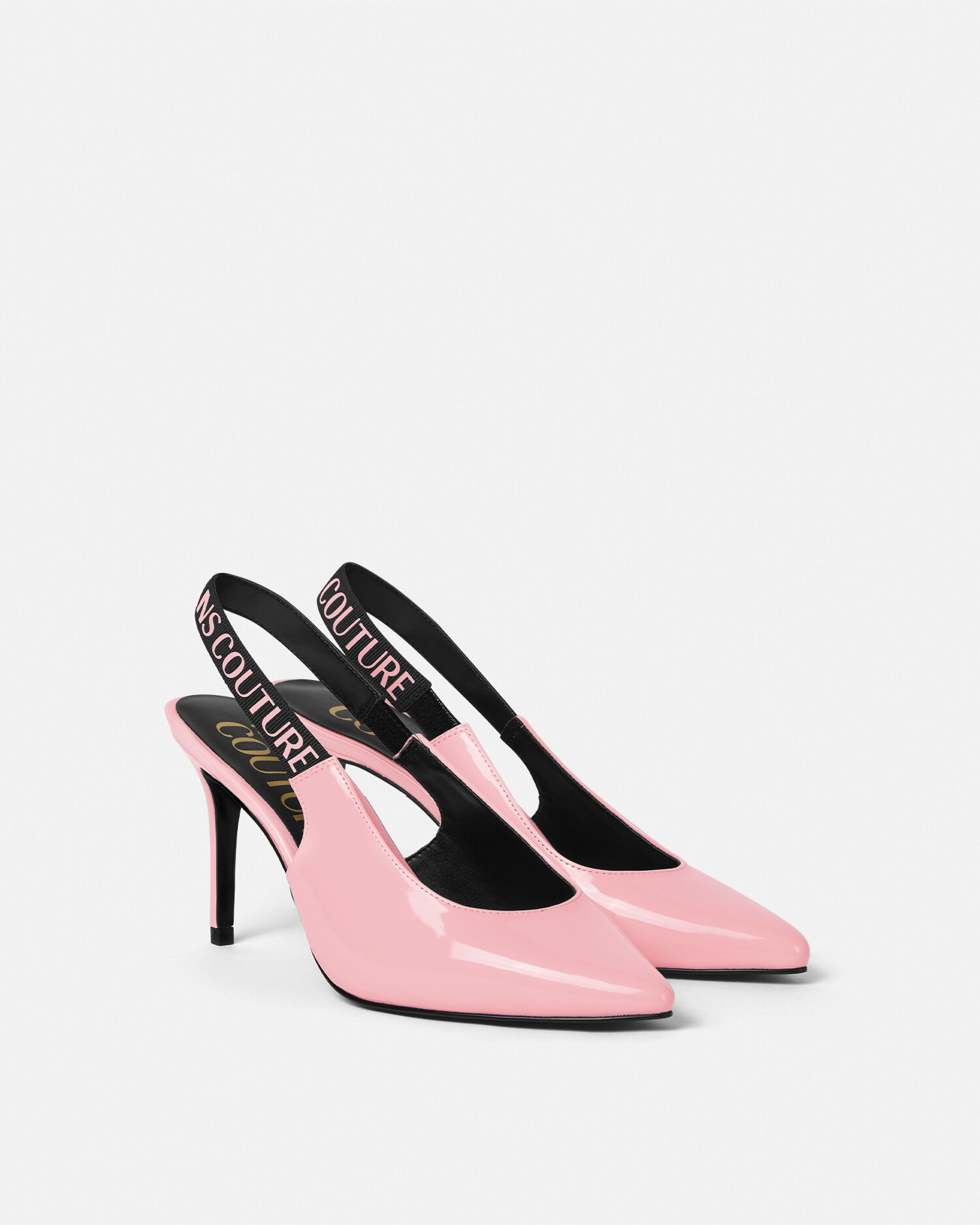 Logo Scarlett Patent Slingback Pumps Pink | VERSACE