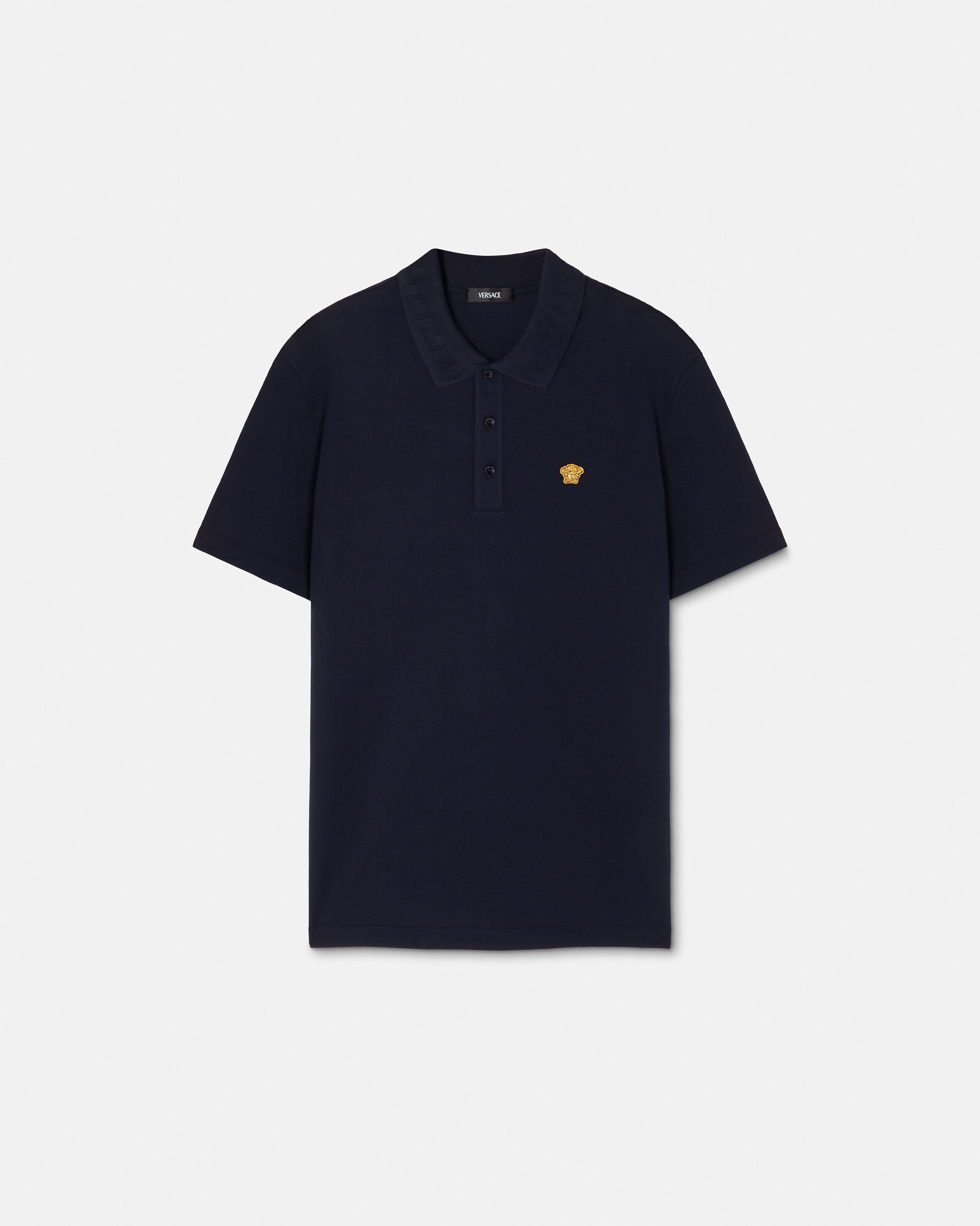 Embroidered Cotton Piqué Polo Blue | VERSACE