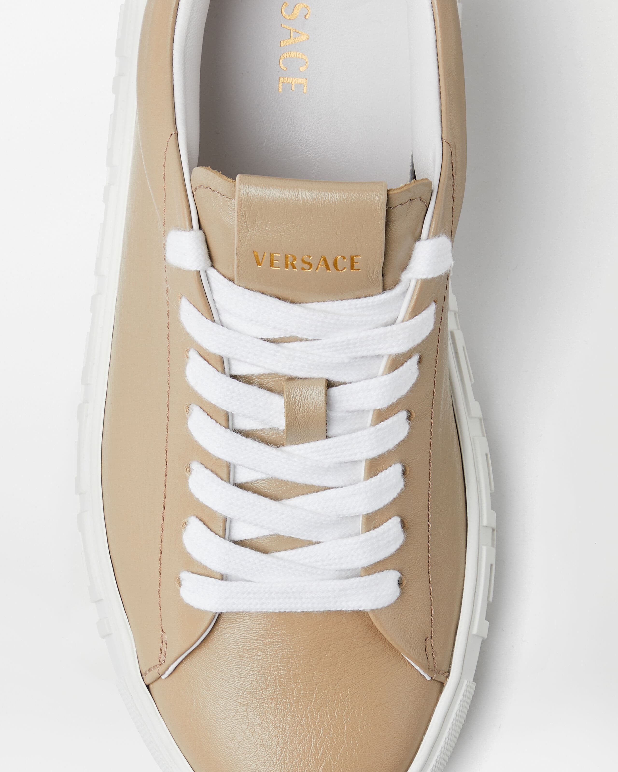 Greca Leather Sneakers Beige | VERSACE US