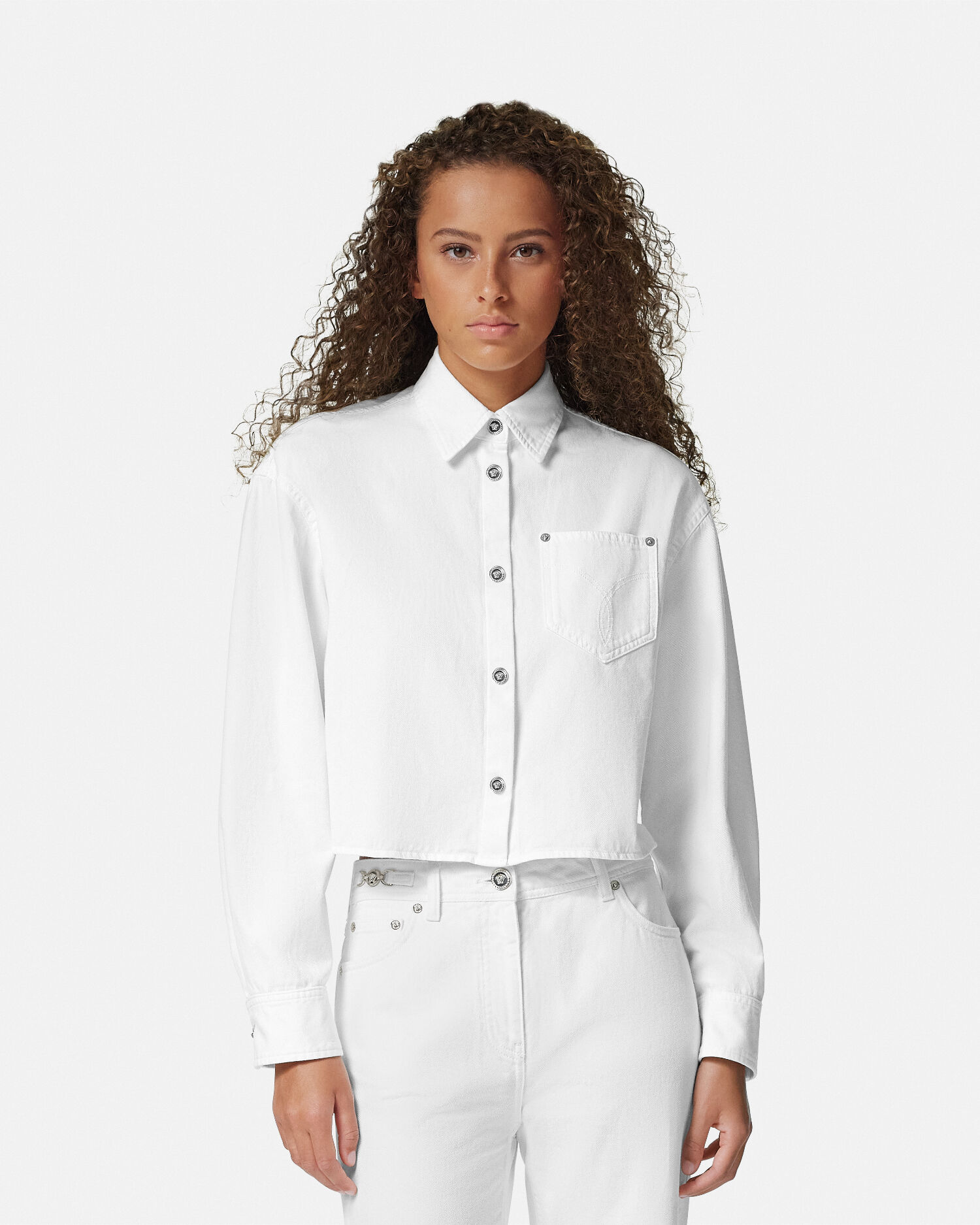 Denim Crop Boxy Shirt | VERSACE US