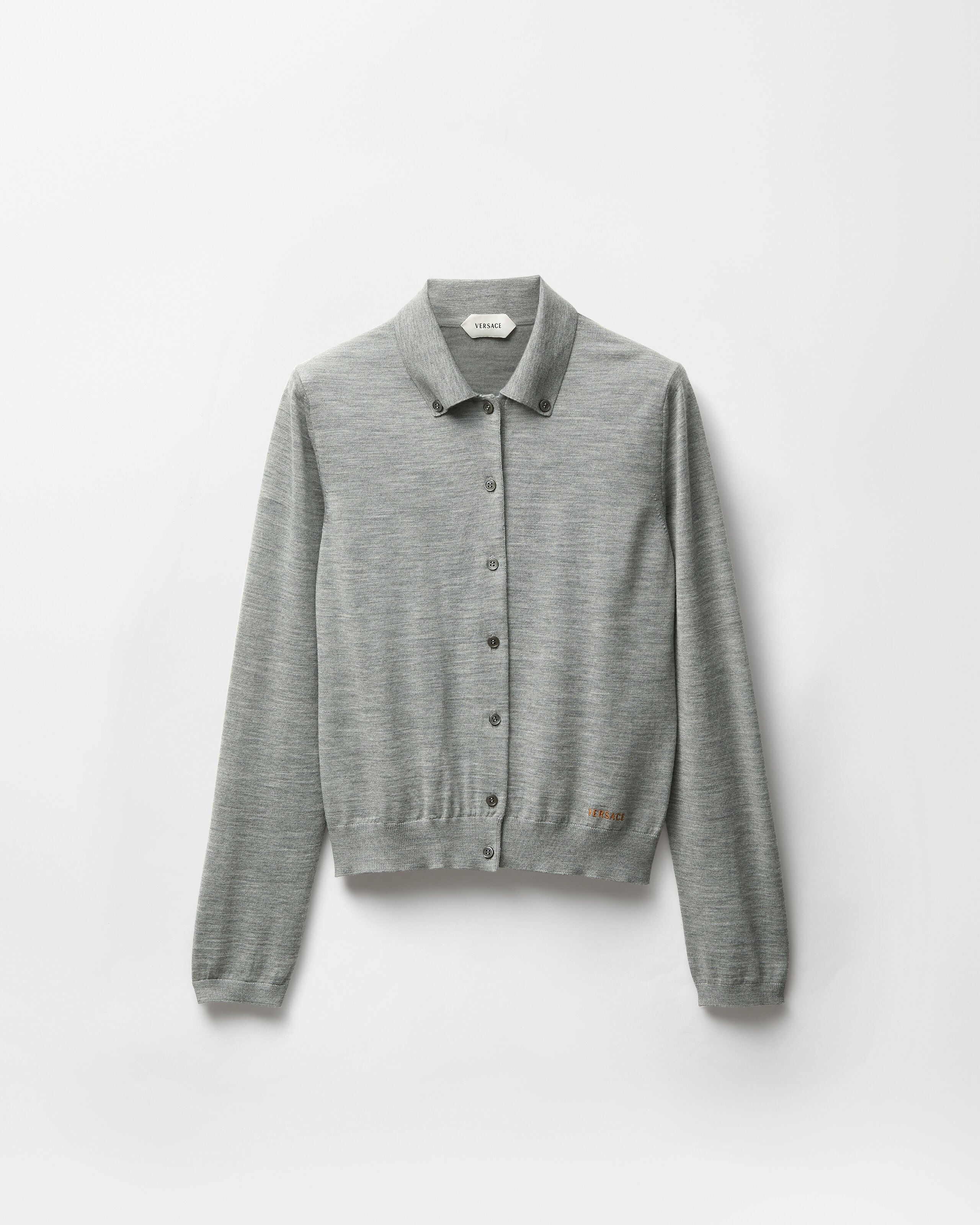 VERSACE - VERSACE CLASSIC✨ ニット カーディガン グレー ストライプ【M】 Embroidered Wool Knit Cardigan Pink | VERSACE