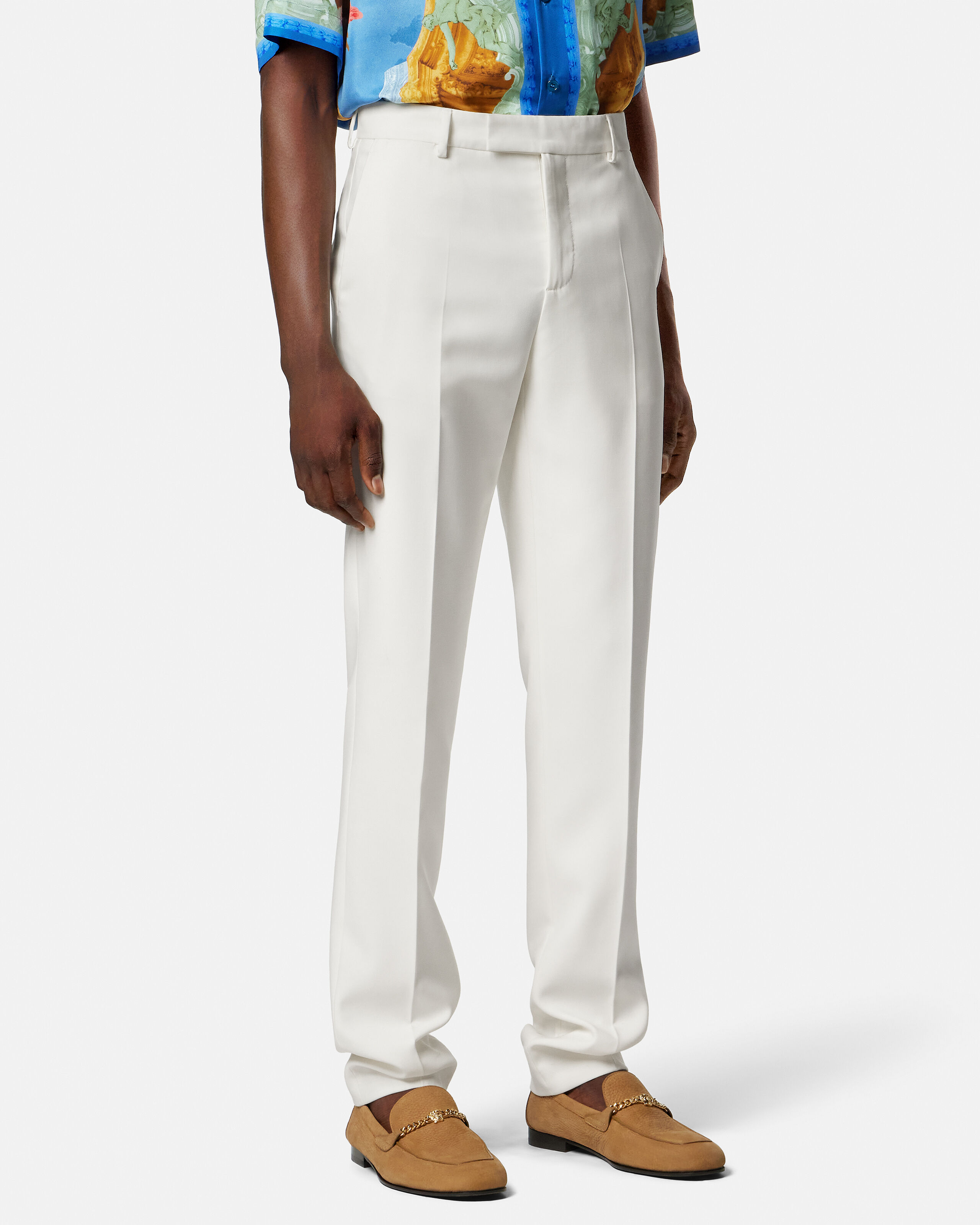 Wool Slim Formal Pants White | VERSACE US