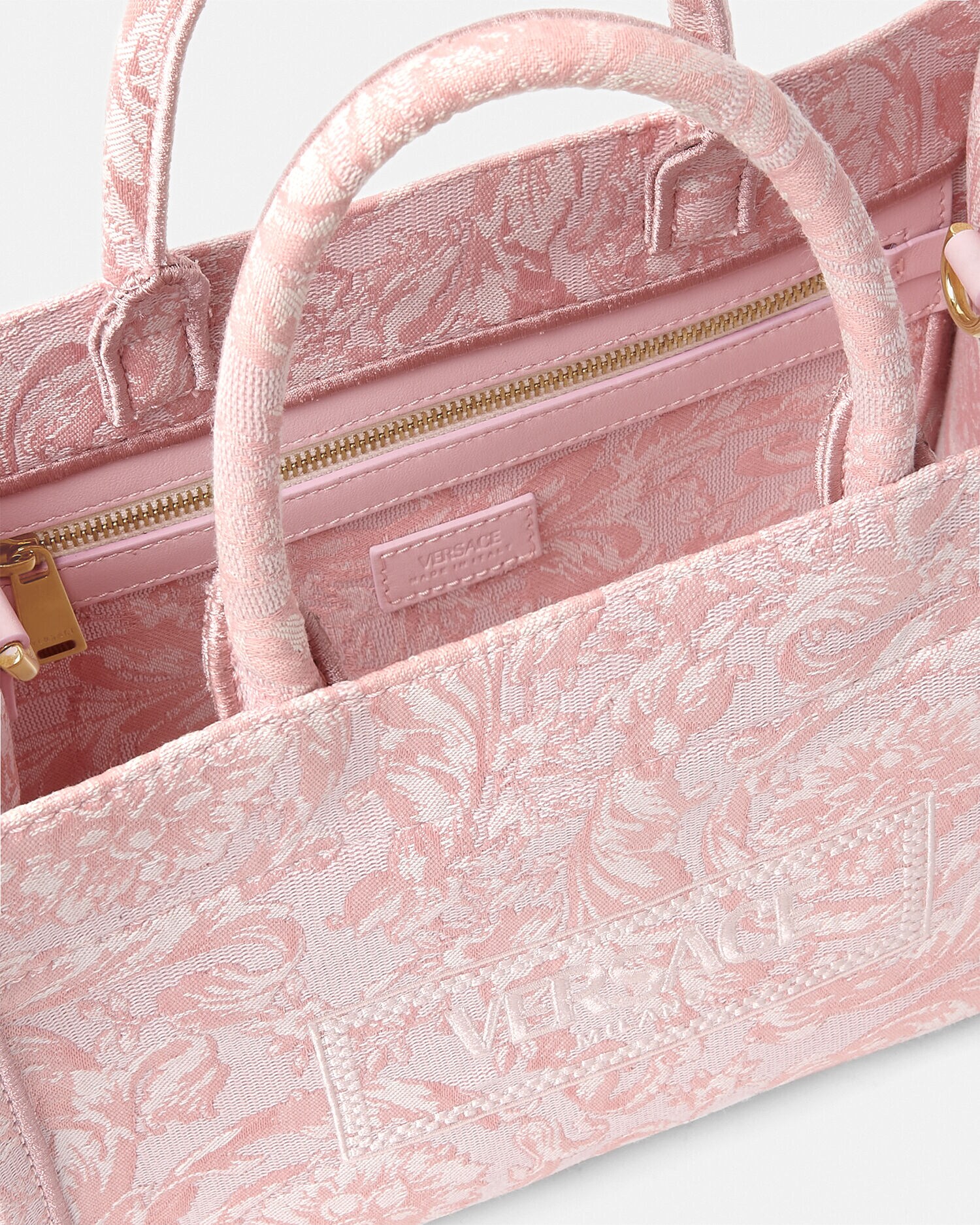 Barocco Athena Small Tote Bag Pink,Print | VERSACE