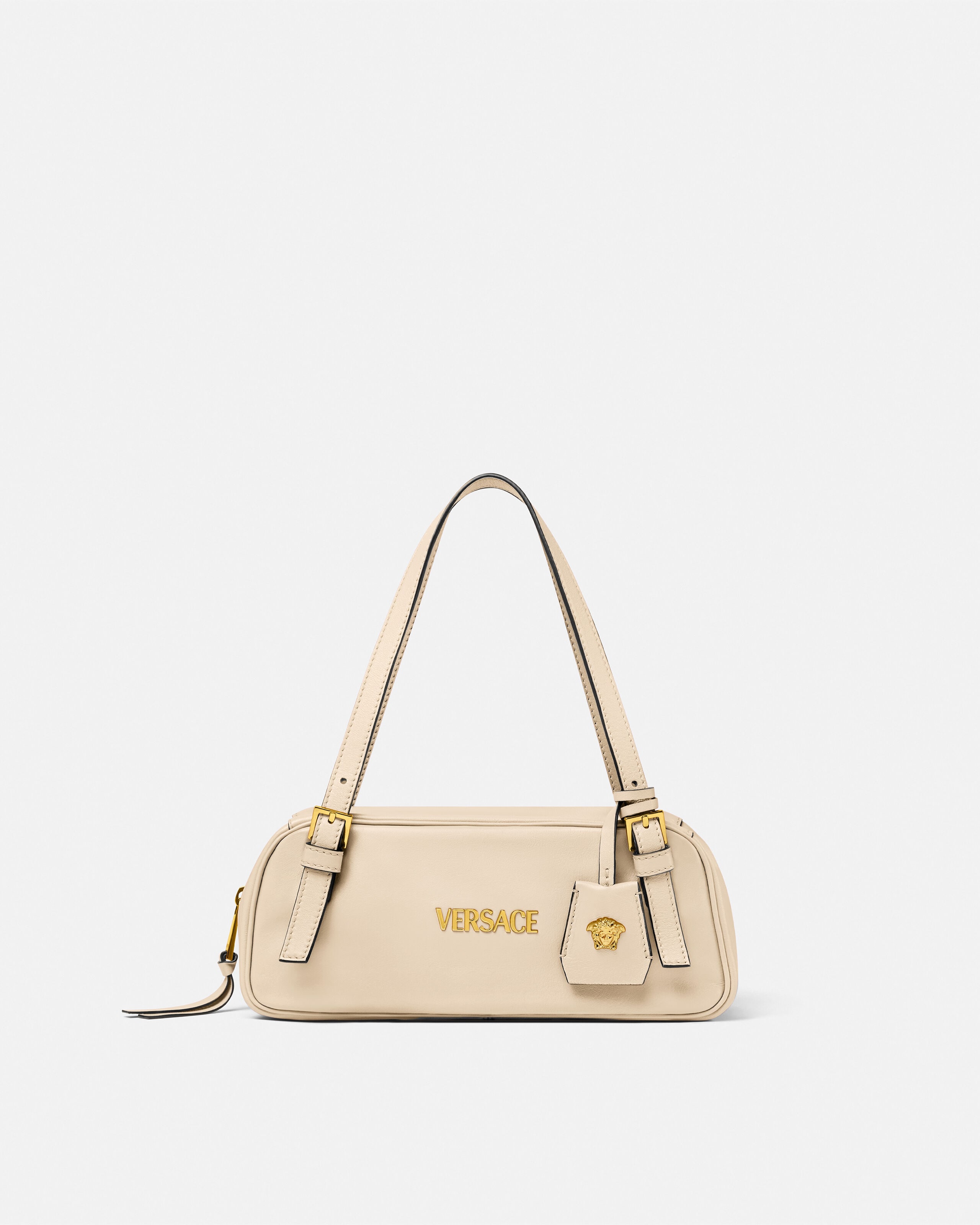 Versace Tag Nappa Bowling Bag Beige | VERSACE US