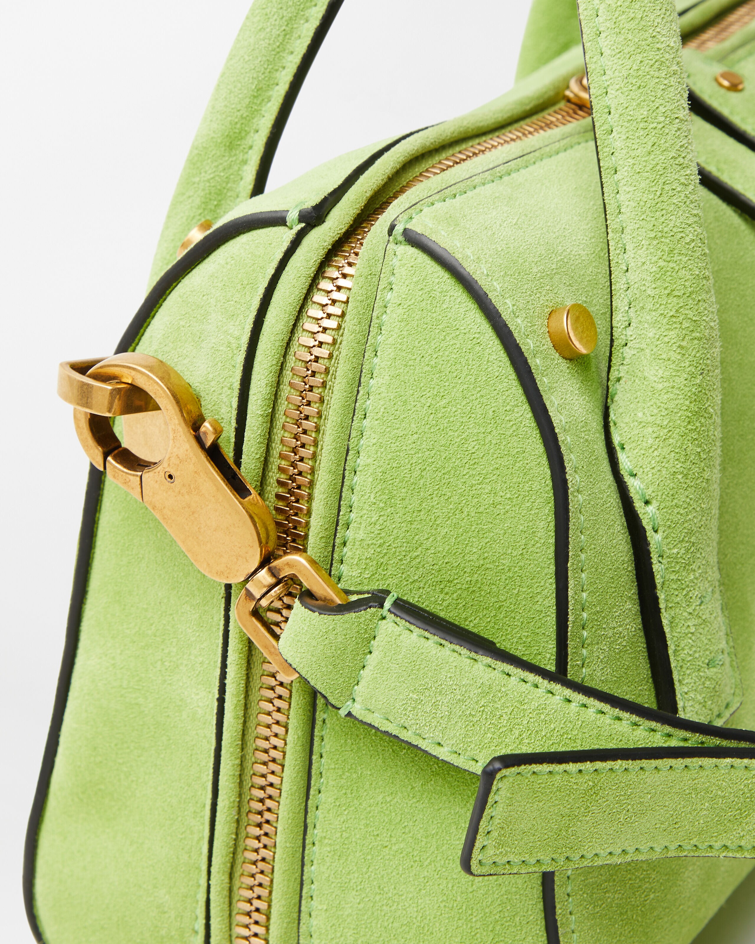 Roomy Small Suede Boston Bag Green | VERSACE US